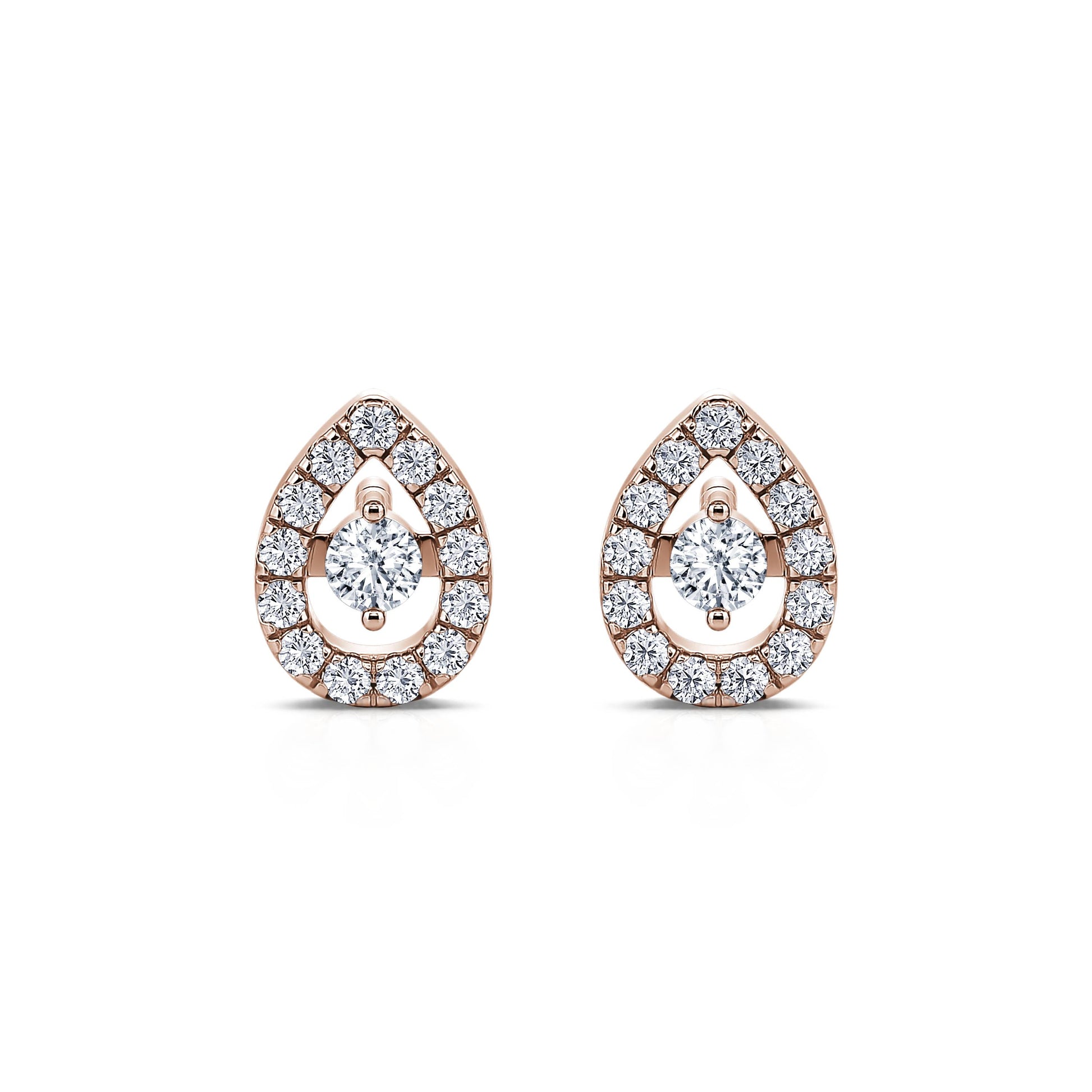 Boucles d'oreilles or rose diamant poire avec halo Léonie 1