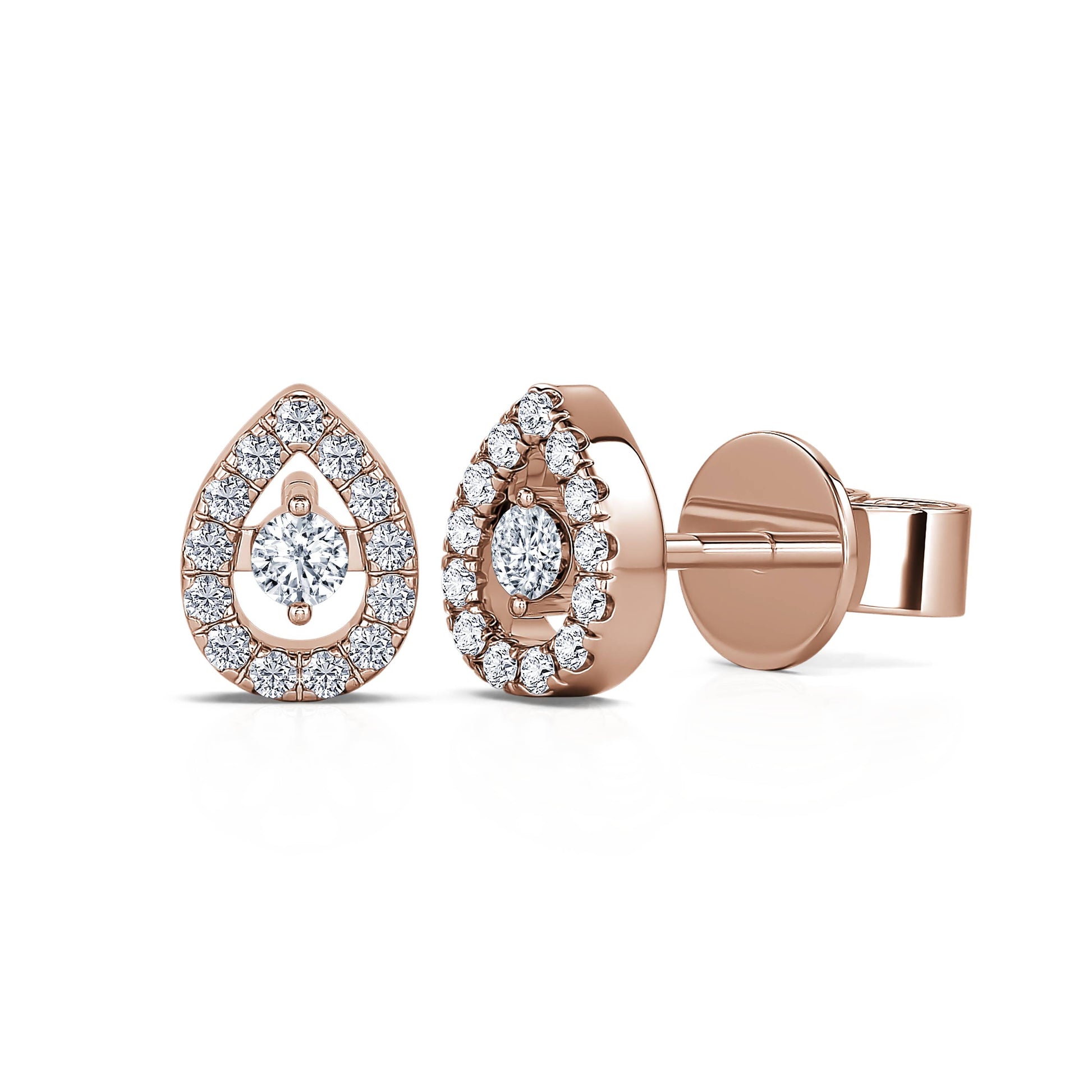 Boucles d'oreilles or rose diamant poire avec halo Léonie 2