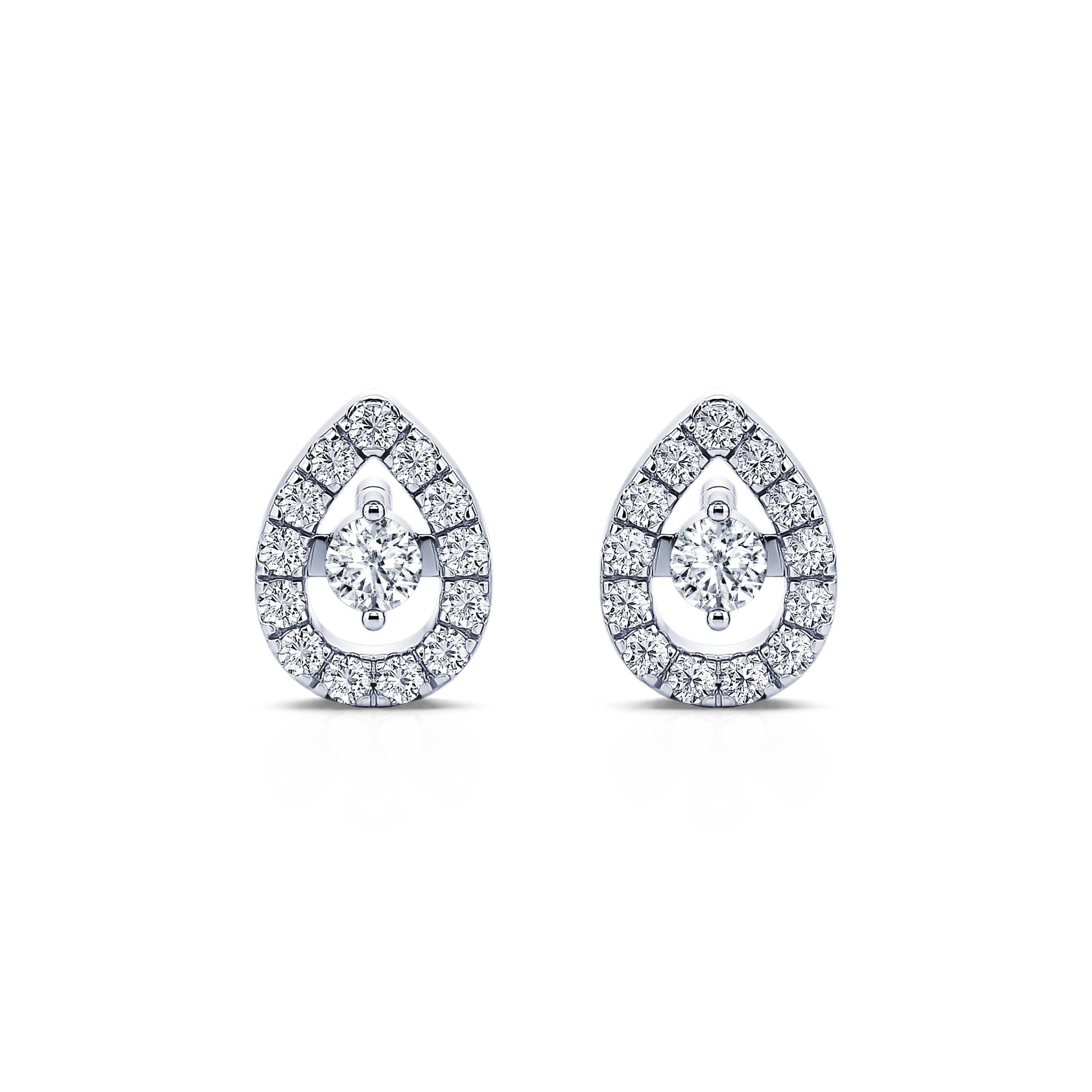 Boucles d'oreilles or blanc diamant poire avec halo Léonie 1