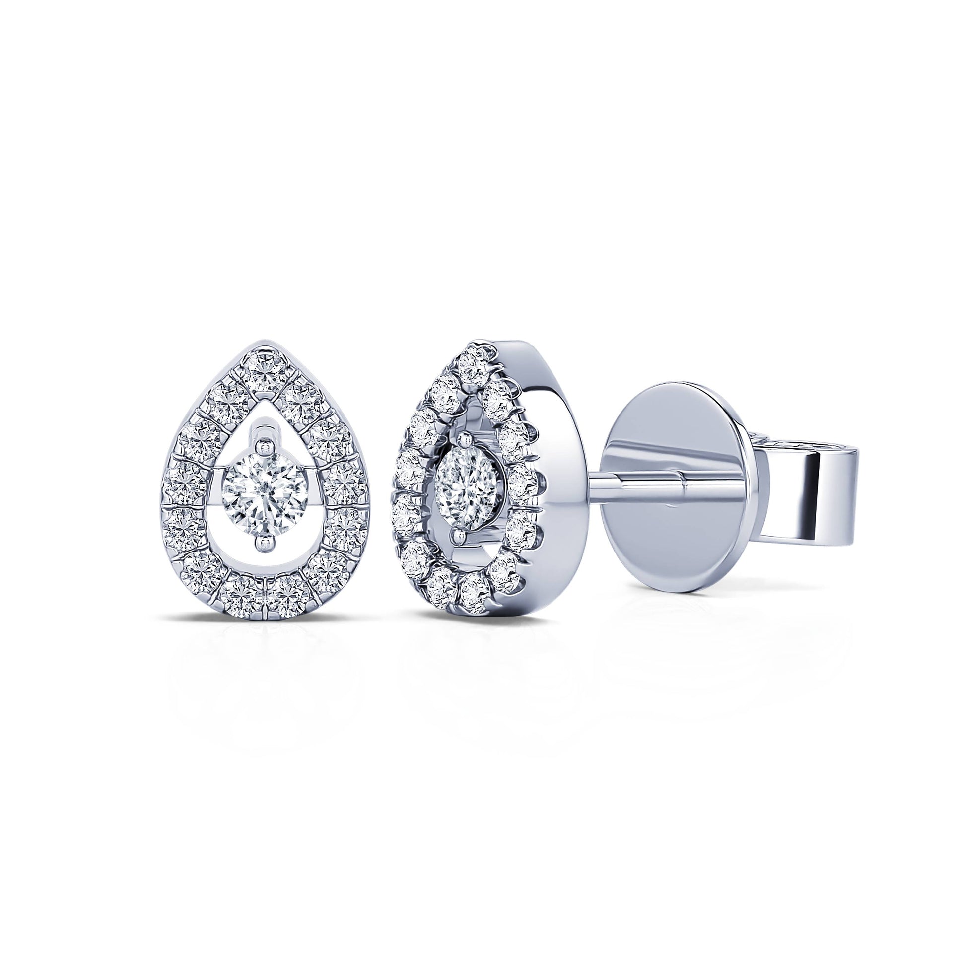Boucles d'oreilles or blanc diamant poire avec halo Léonie 2