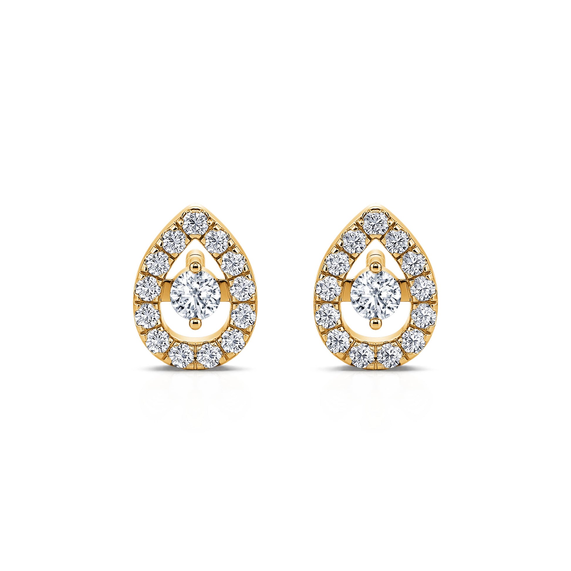 Boucles d'oreilles or jaune diamant poire avec halo Léonie 1
