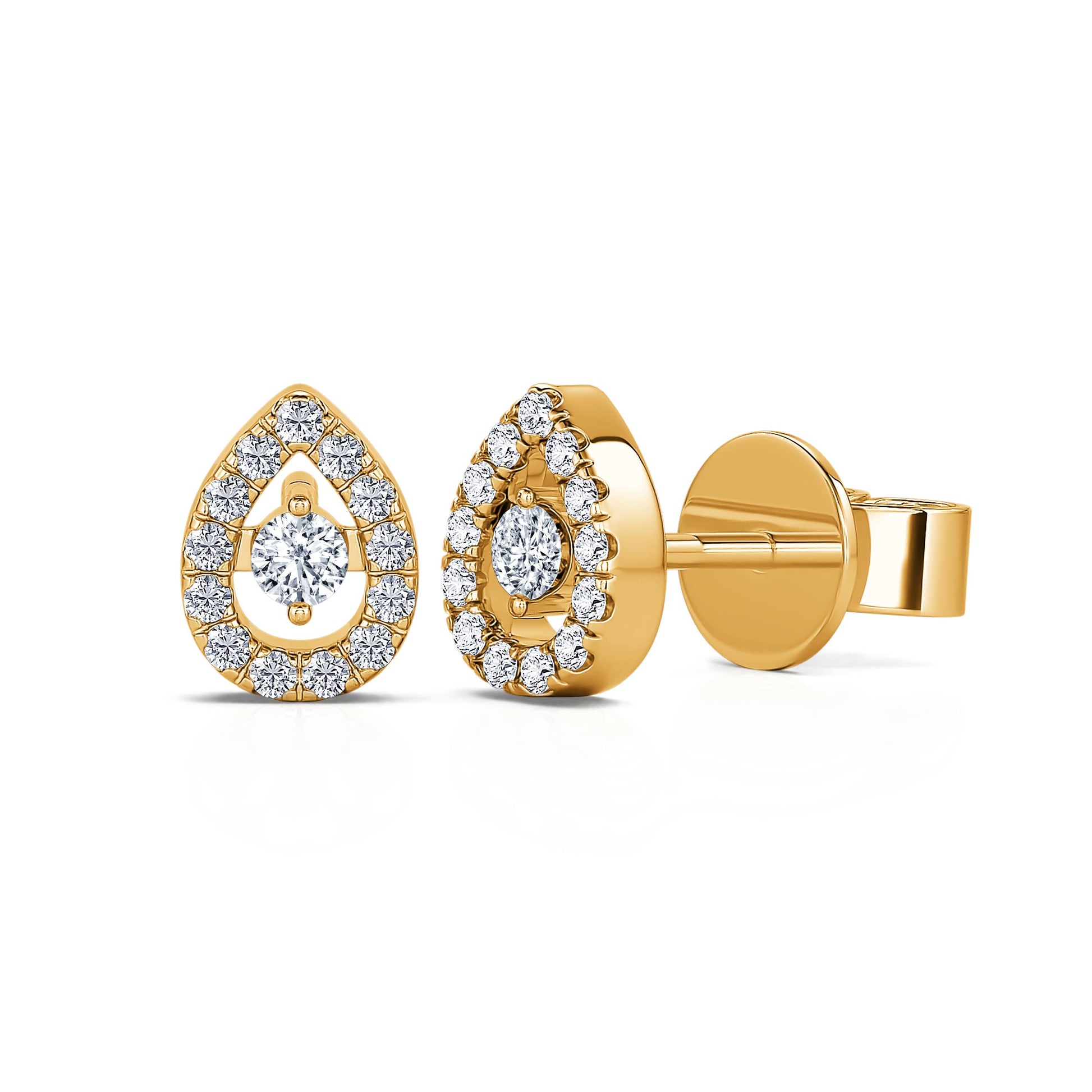 Boucles d'oreilles or jaune diamant poire avec halo Léonie 2