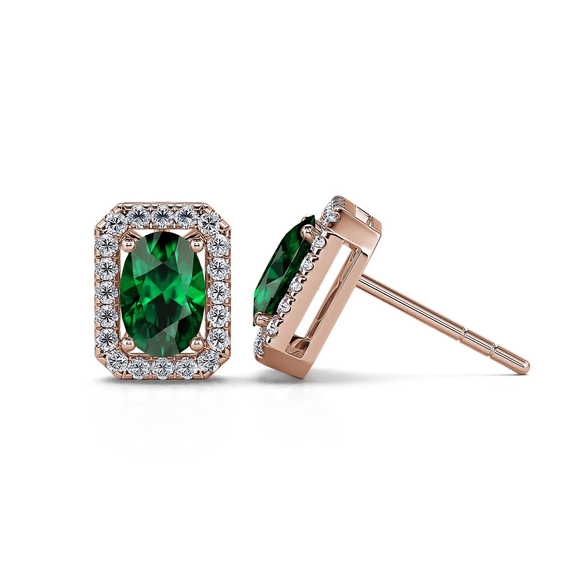 Puces d'oreilles émeraude or rose et diamant Anaé 3