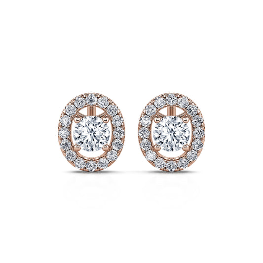 Maelle&nbsp;-&nbsp;Boucles d'oreilles or rose diamant avec halo #1