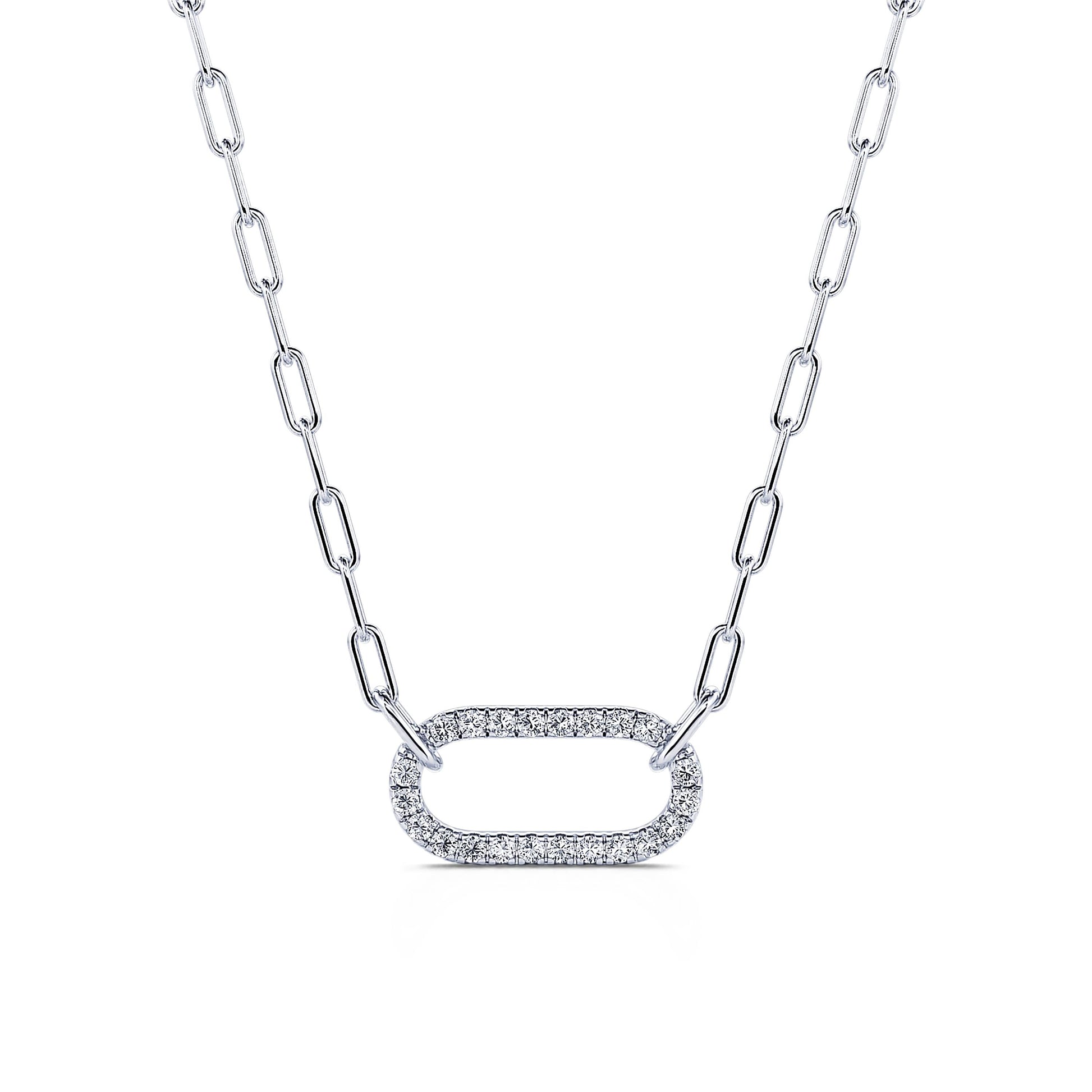 Collier chaîne un maillon ovale serti or blanc Amélie 1