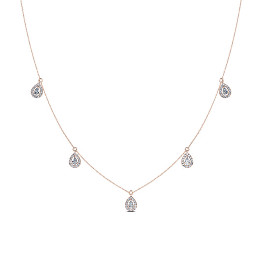 Dara&nbsp;-&nbsp;Collier or rose multi diamants poire avec halo  #2