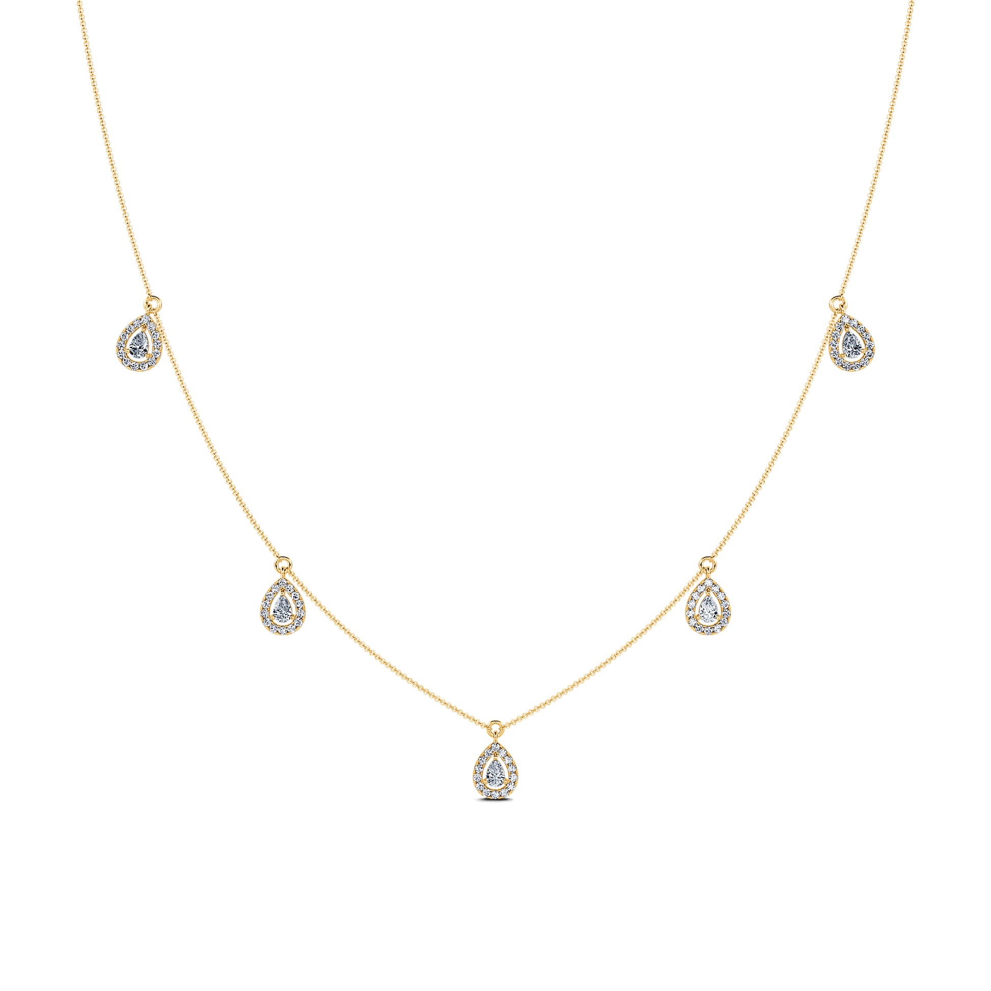 Collier or jaune multi diamants poire avec halo  Dara 2