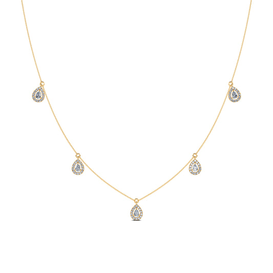 Dara&nbsp;-&nbsp;Collier or jaune multi diamants poire avec halo  #2