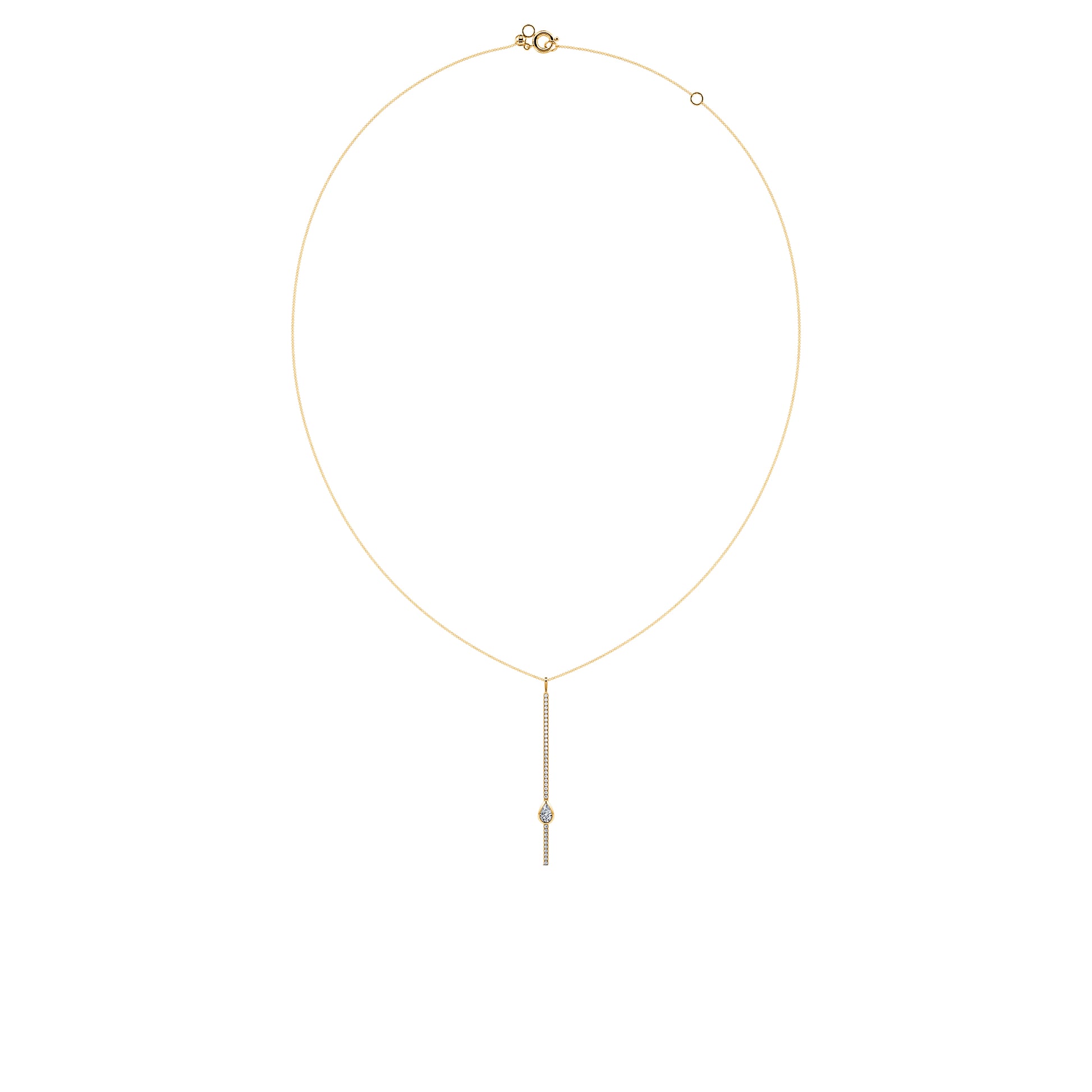 Collier cravate barrette diamant rond et diamant poire en or jaune Sky 3