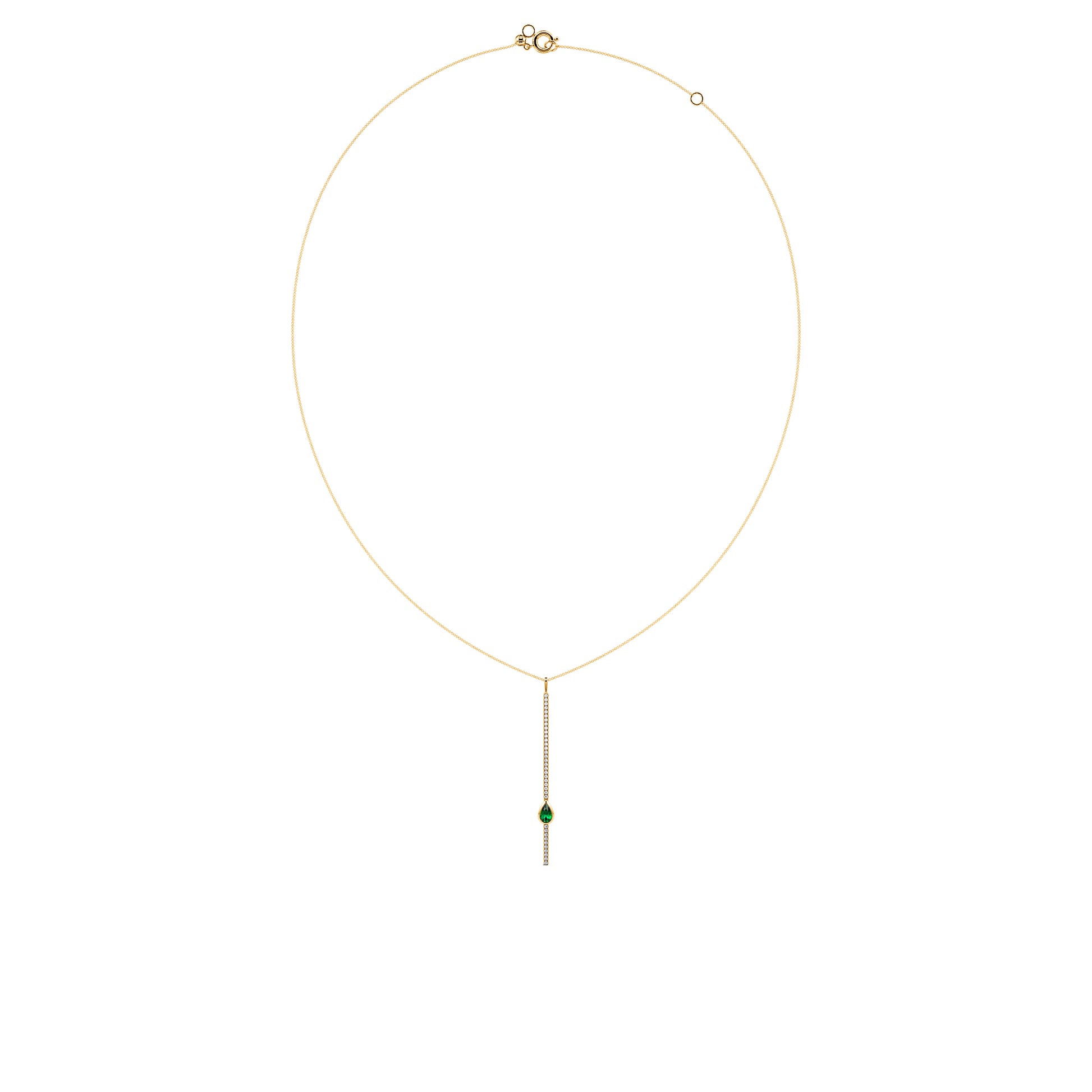 Collier cravate barrette diamant or jaune et émeraude forme poire Sky 3