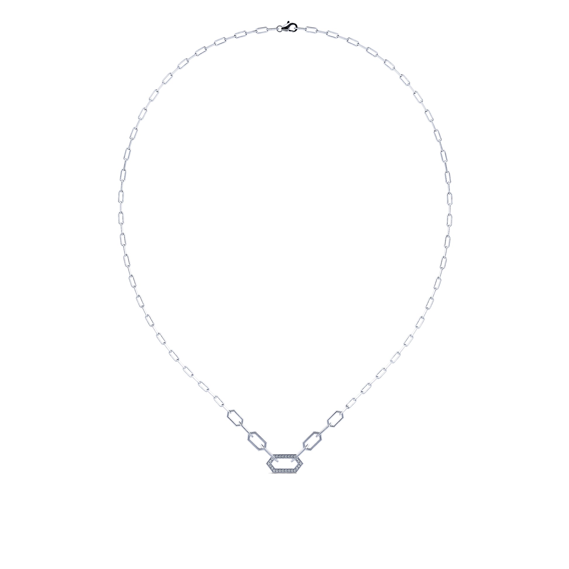 Collier chaîne un maillon serti or blanc Dona 3
