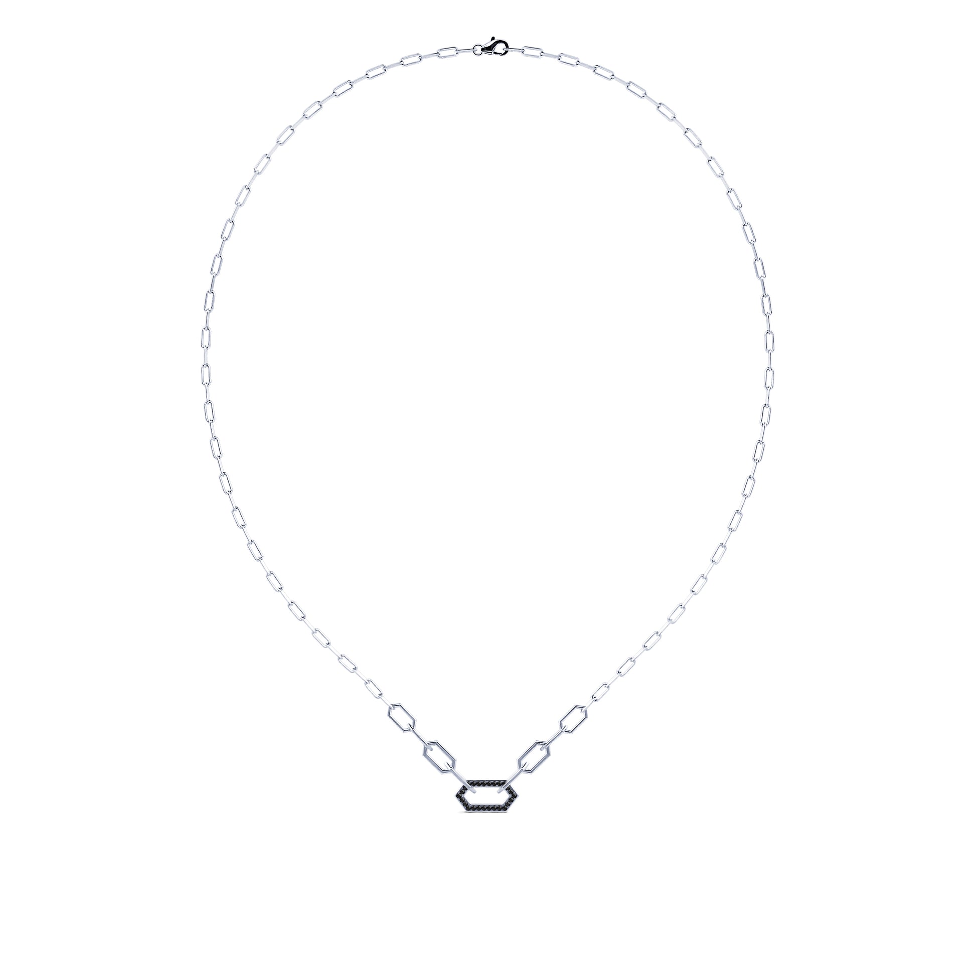 Collier or blanc chaîne un maillon serti diamant noir Dona 3