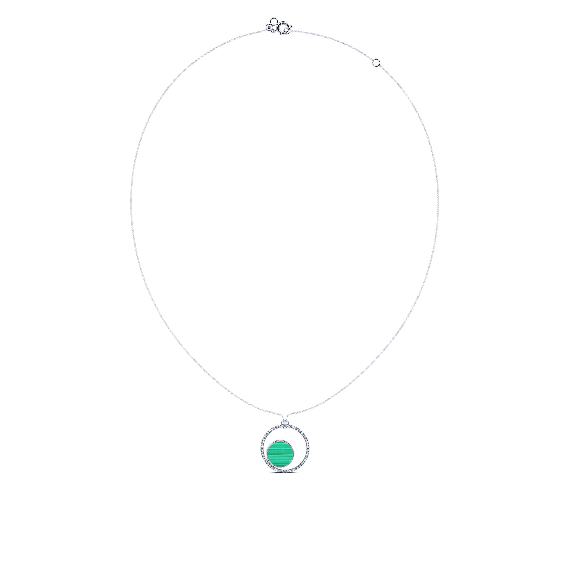 Collier double rond diamant et malachite en or blanc Opale 3