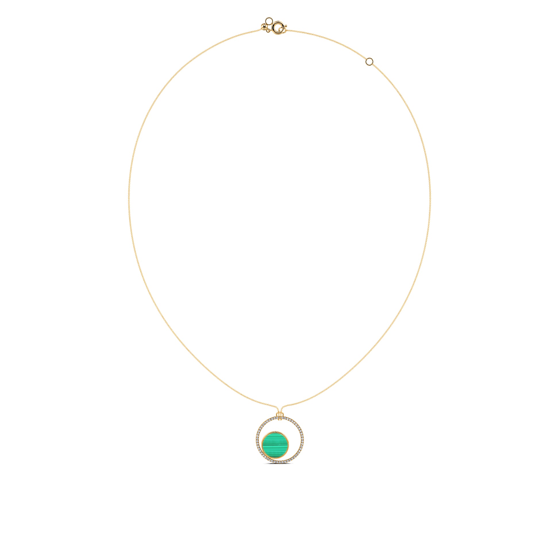 Collier double rond diamant et malachite en or jaune Opale 3