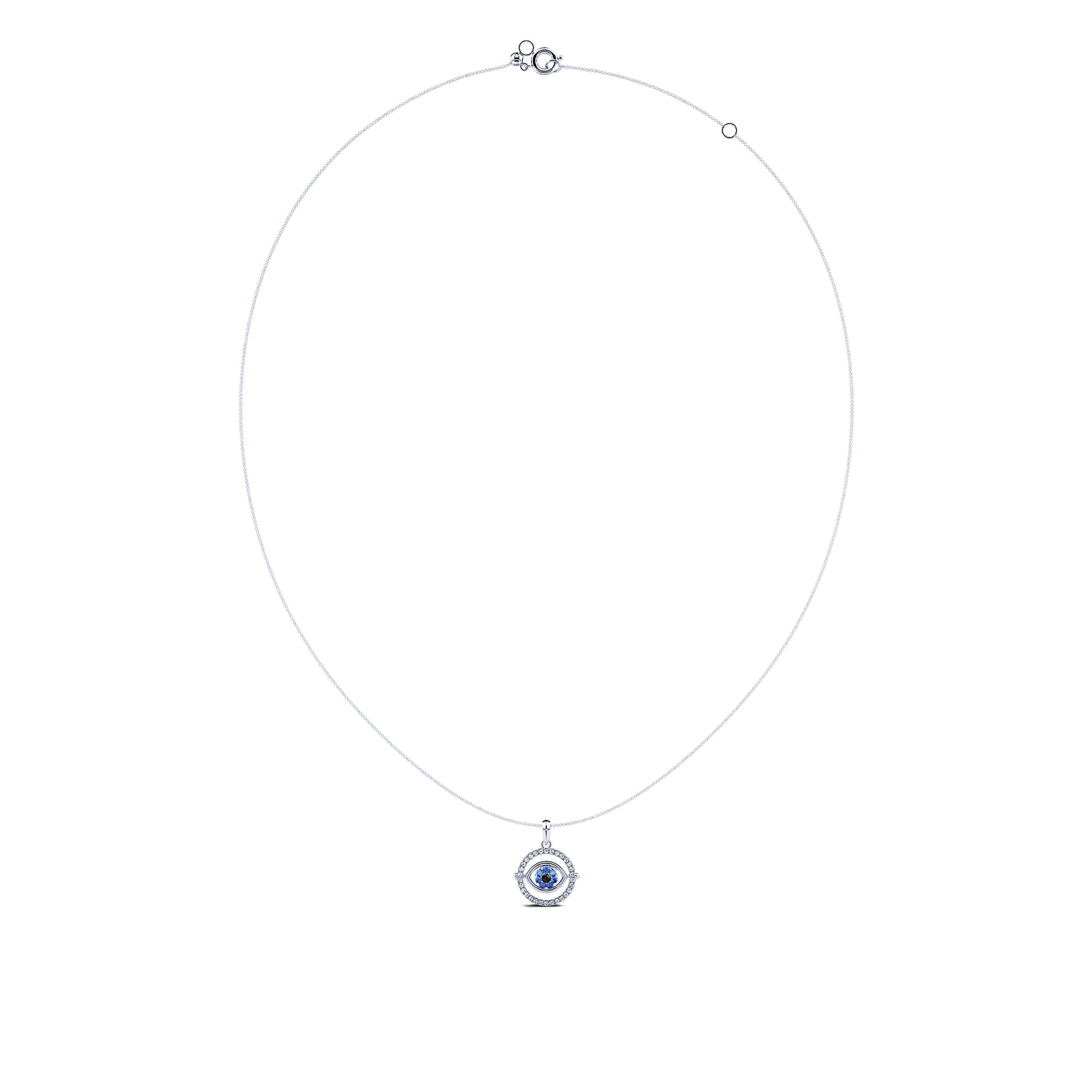 Collier médaille rotative œil or blanc diamants et saphirs Asia 2