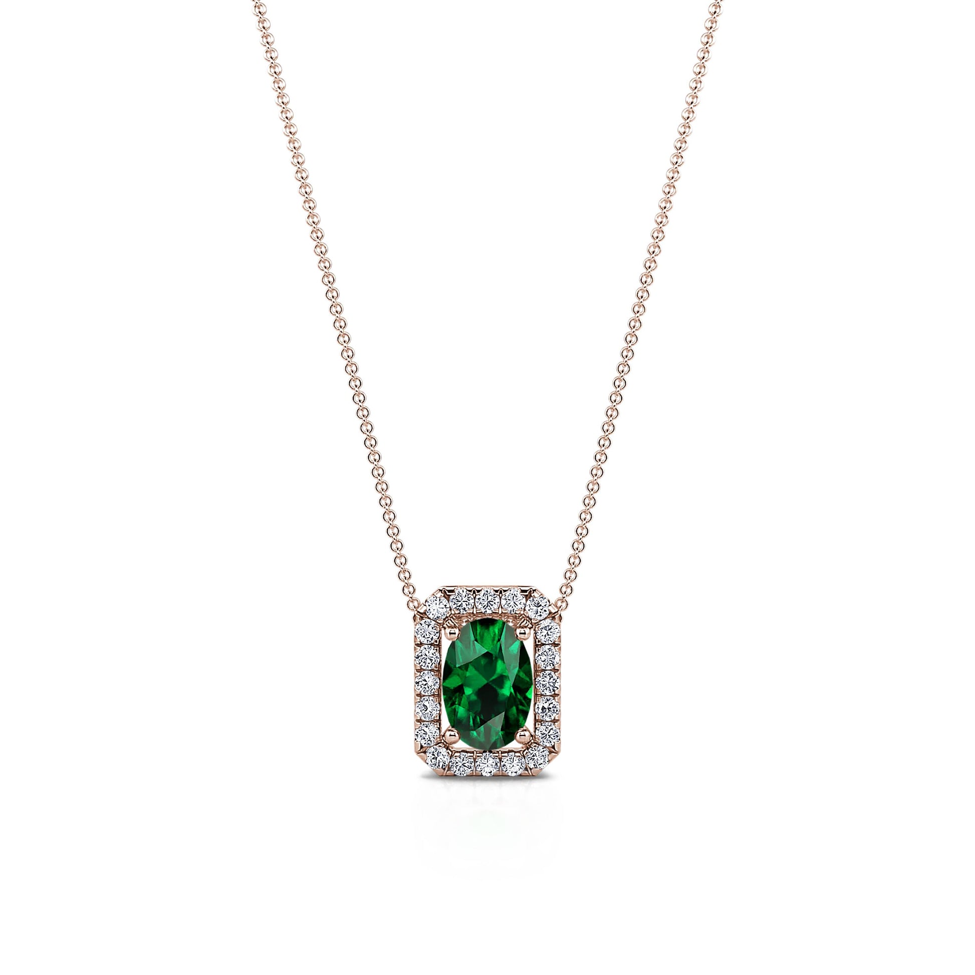 Collier or rose diamants et emeraude Tessy 1