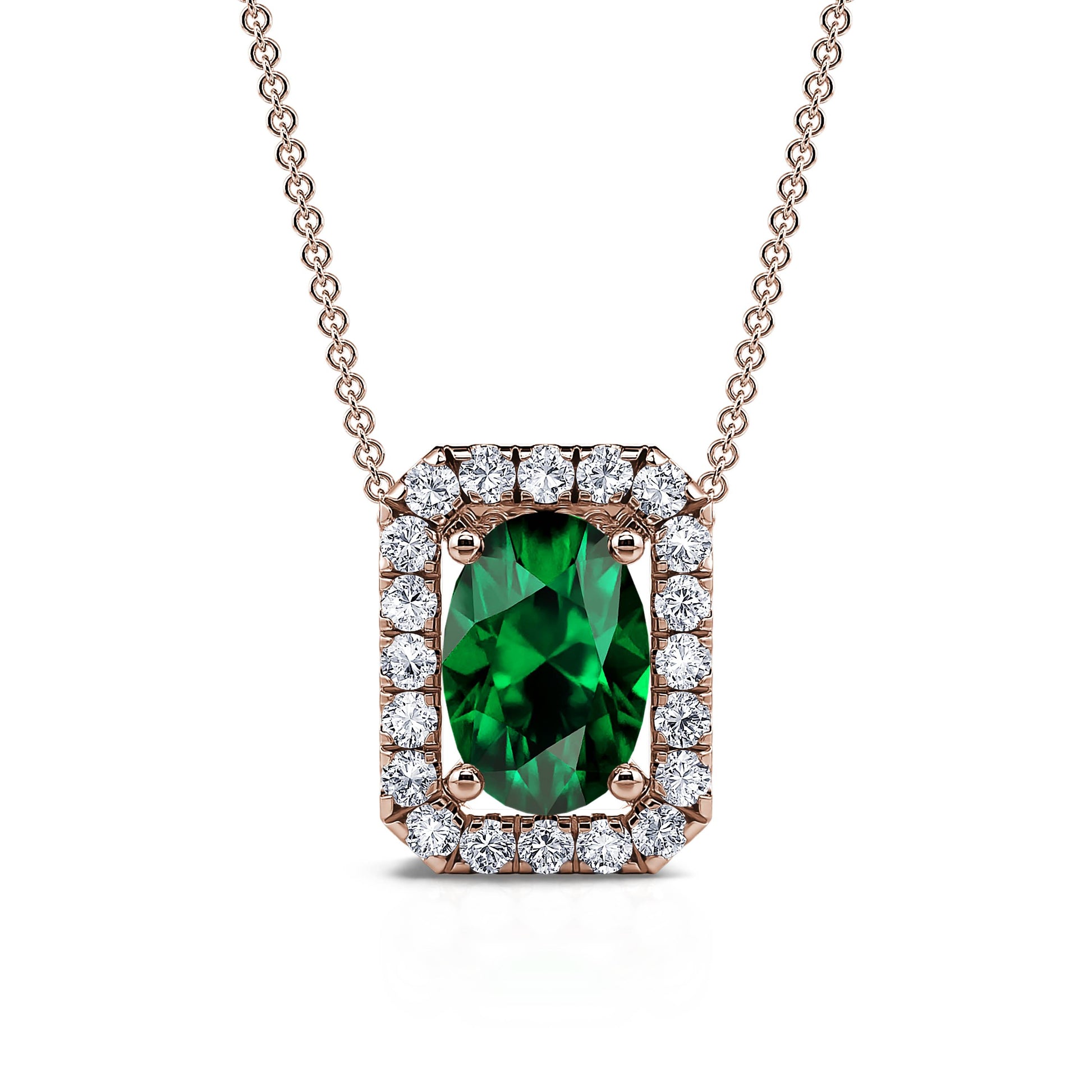 Collier or rose diamants et emeraude Tessy 4