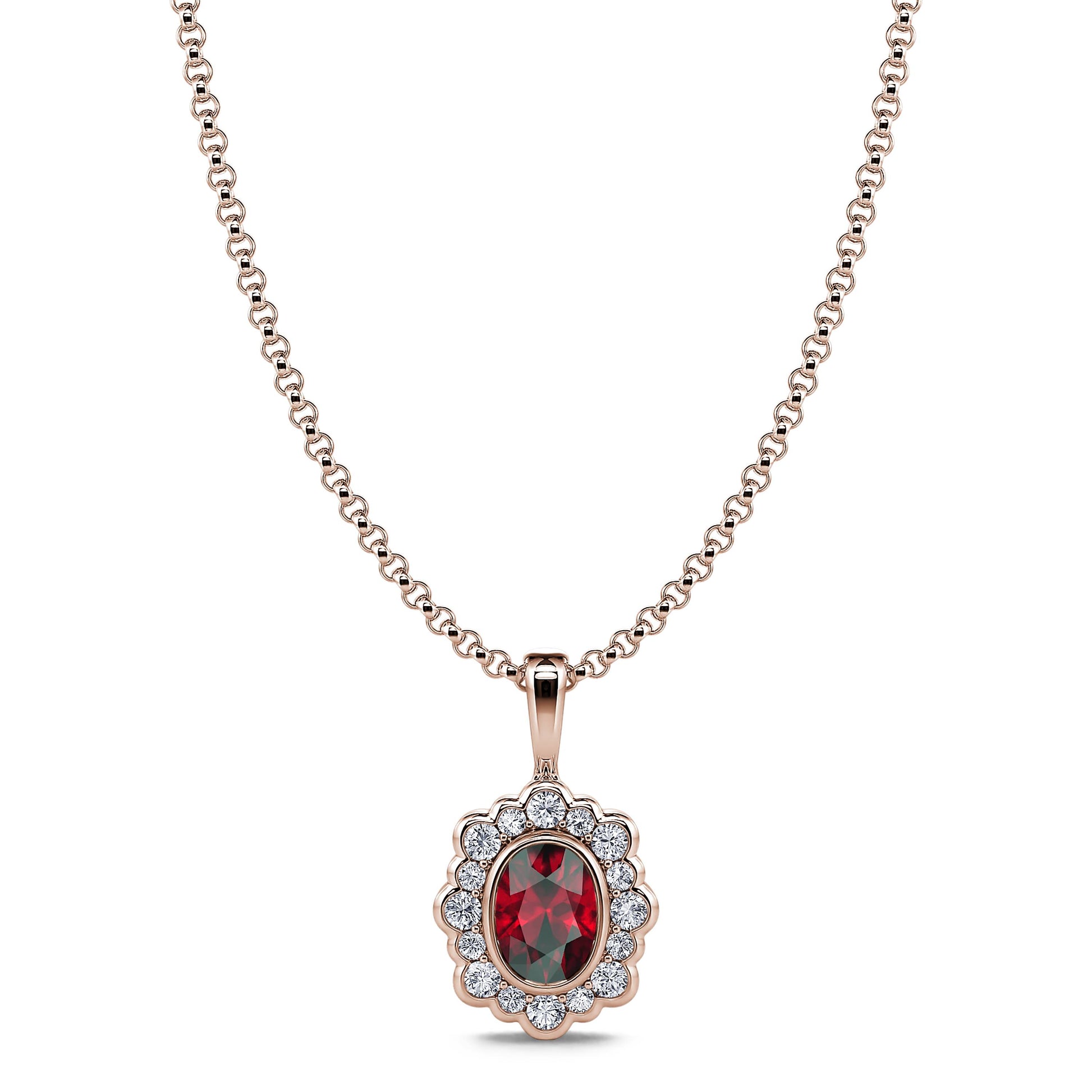collier or rose rubis et halo de diamant Charlotte 1