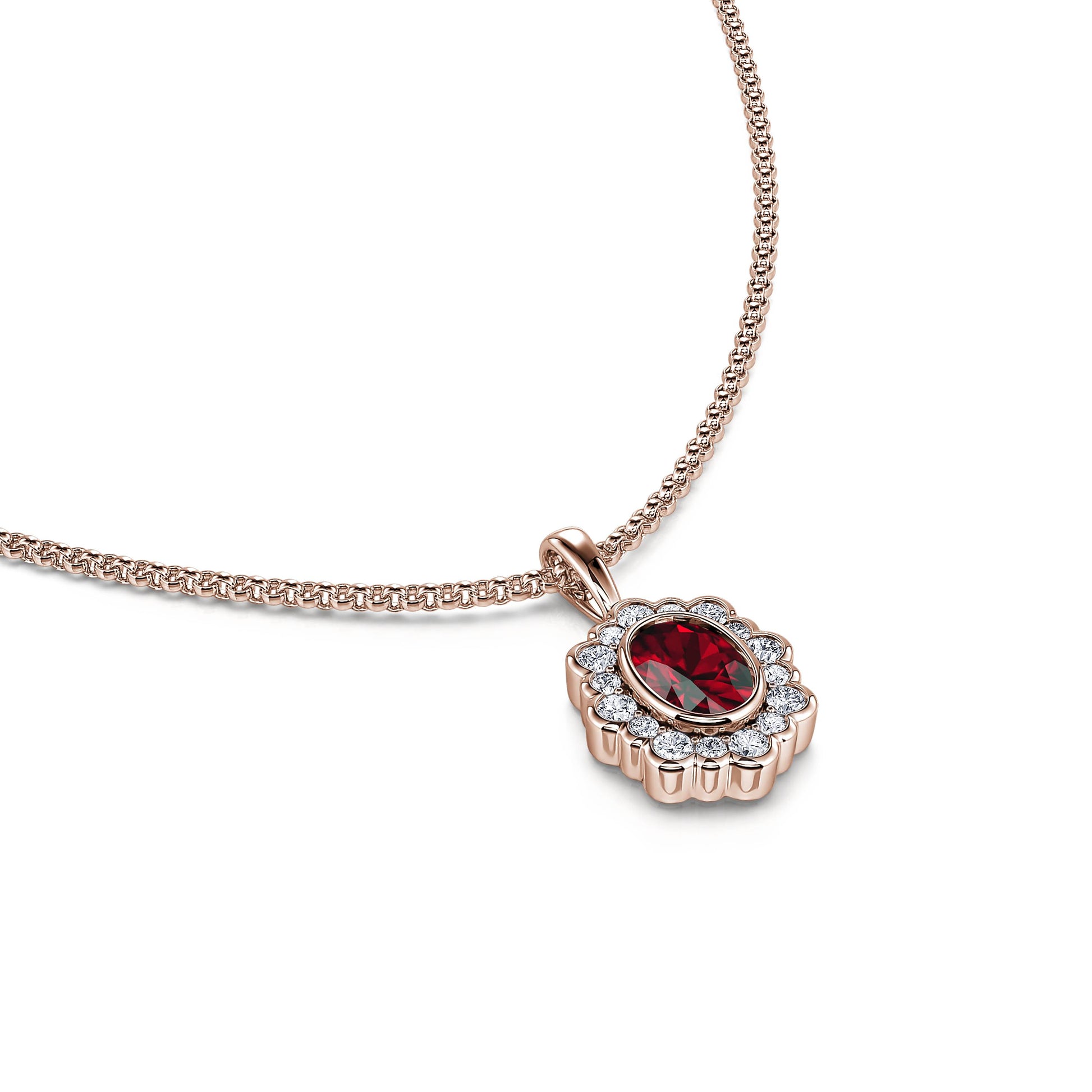 collier or rose rubis et halo de diamant Charlotte 3