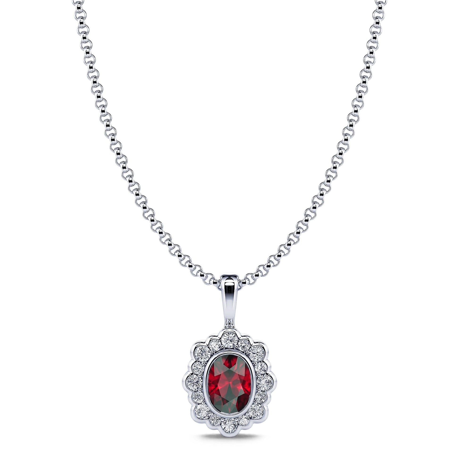 Collier or blanc rubis et halo de diamant Charlotte 1