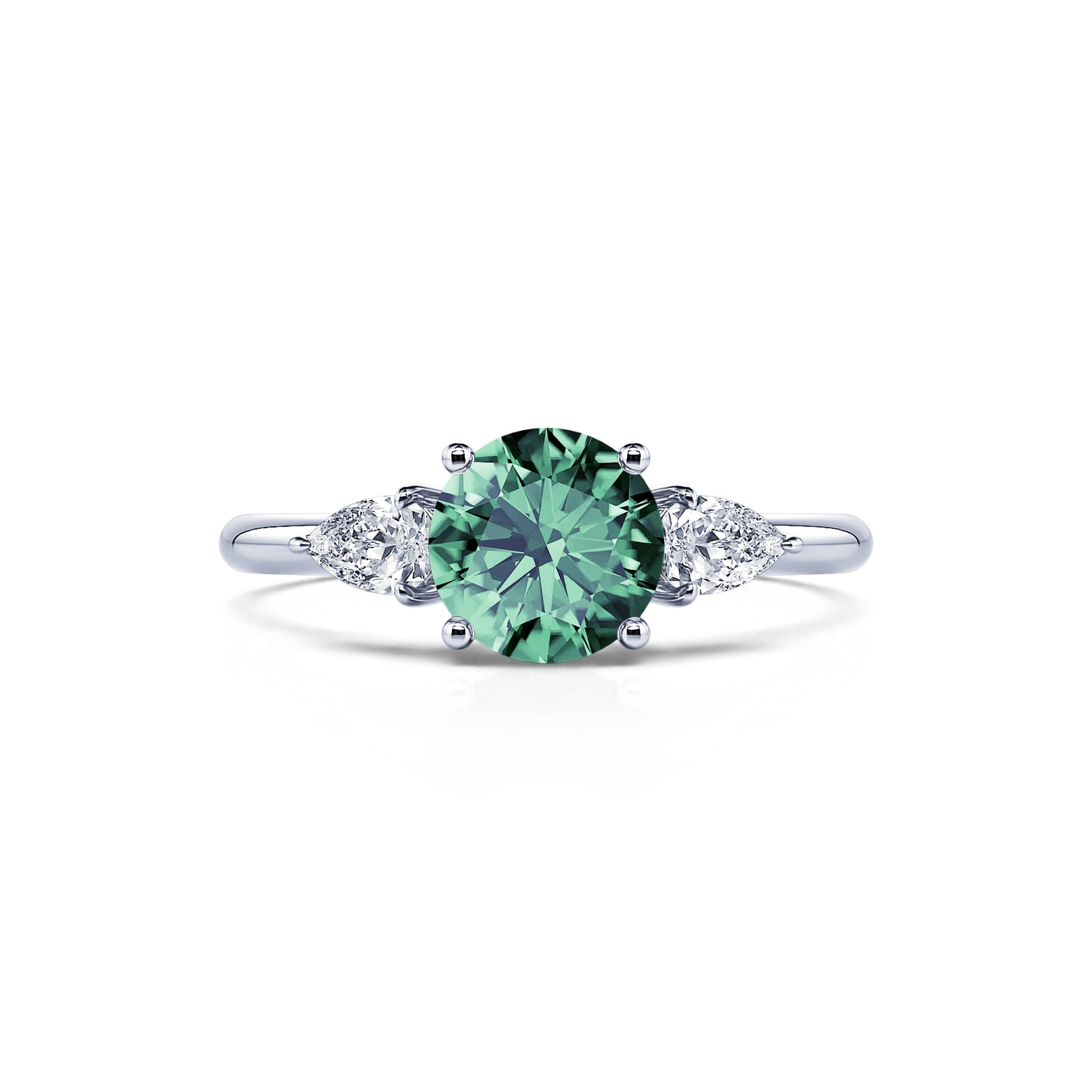 Bague de fiançailles platine Saphir Vert rond et diamants poires Rosa Saphir Vert 1