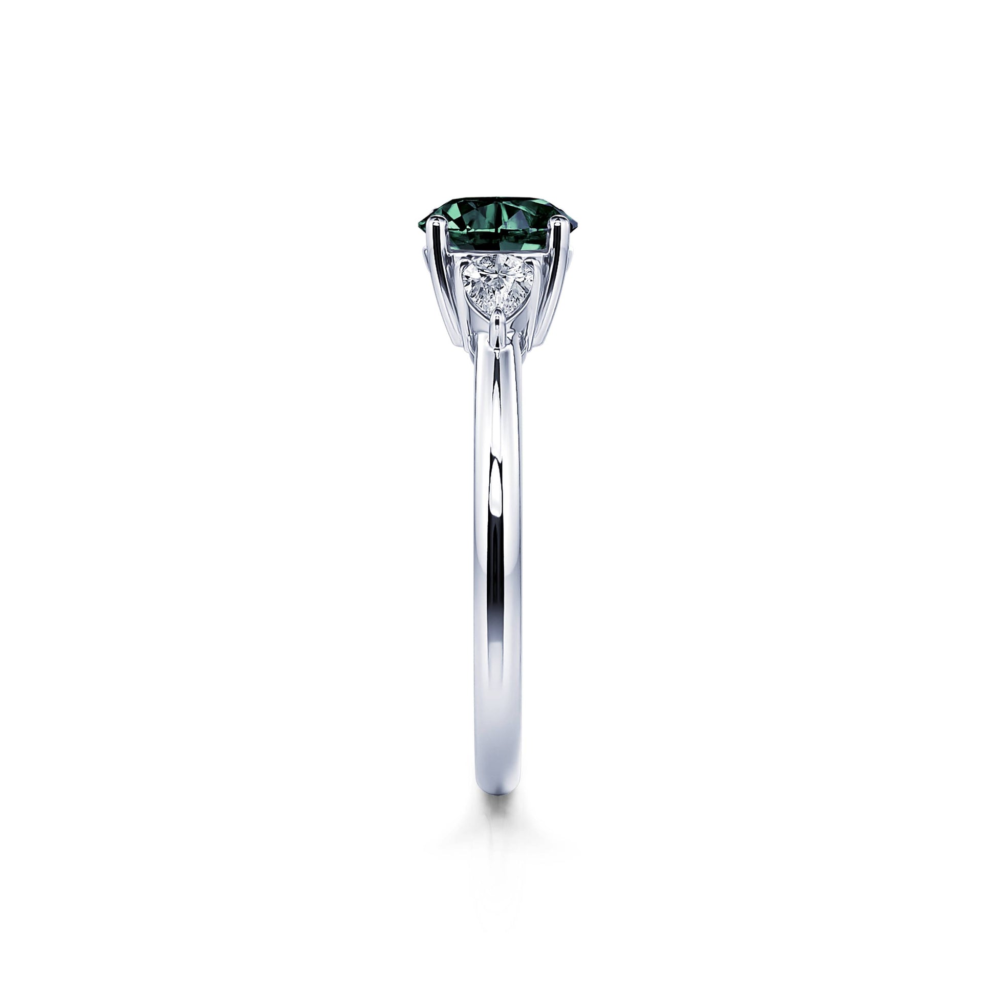 Bague de fiançailles platine Saphir Vert rond et diamants poires Rosa Saphir Vert 3
