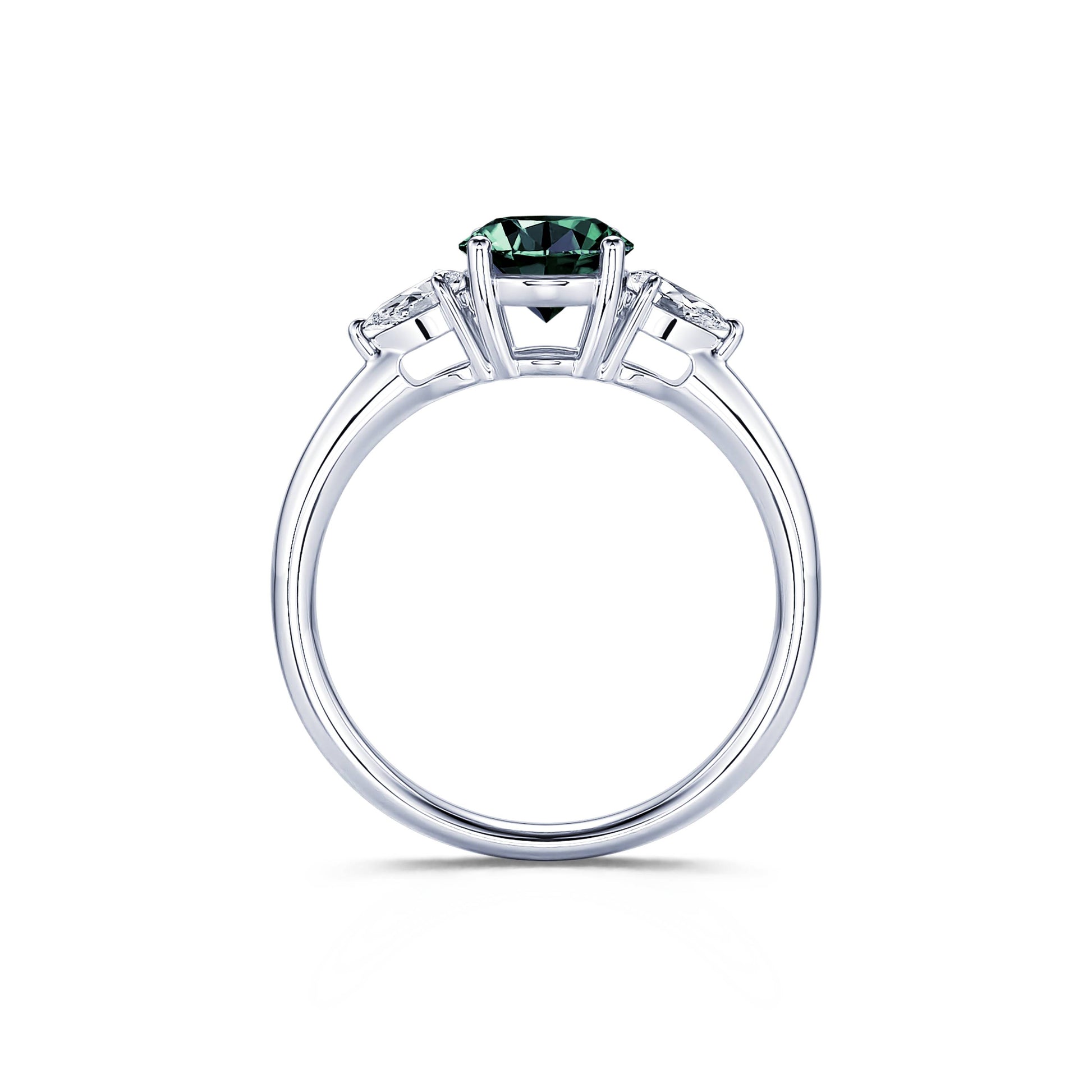 Bague de fiançailles platine Saphir Vert rond et diamants poires Rosa Saphir Vert 4