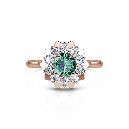 Colombine Saphir Vert - Bague marguerite saphir vert et diamants en or rose #1