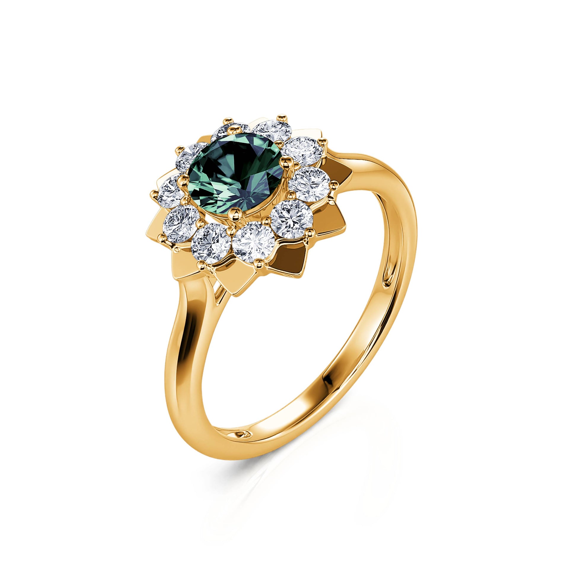 Bague de fiançailles or jaune Colombine Saphir Vert Zeina