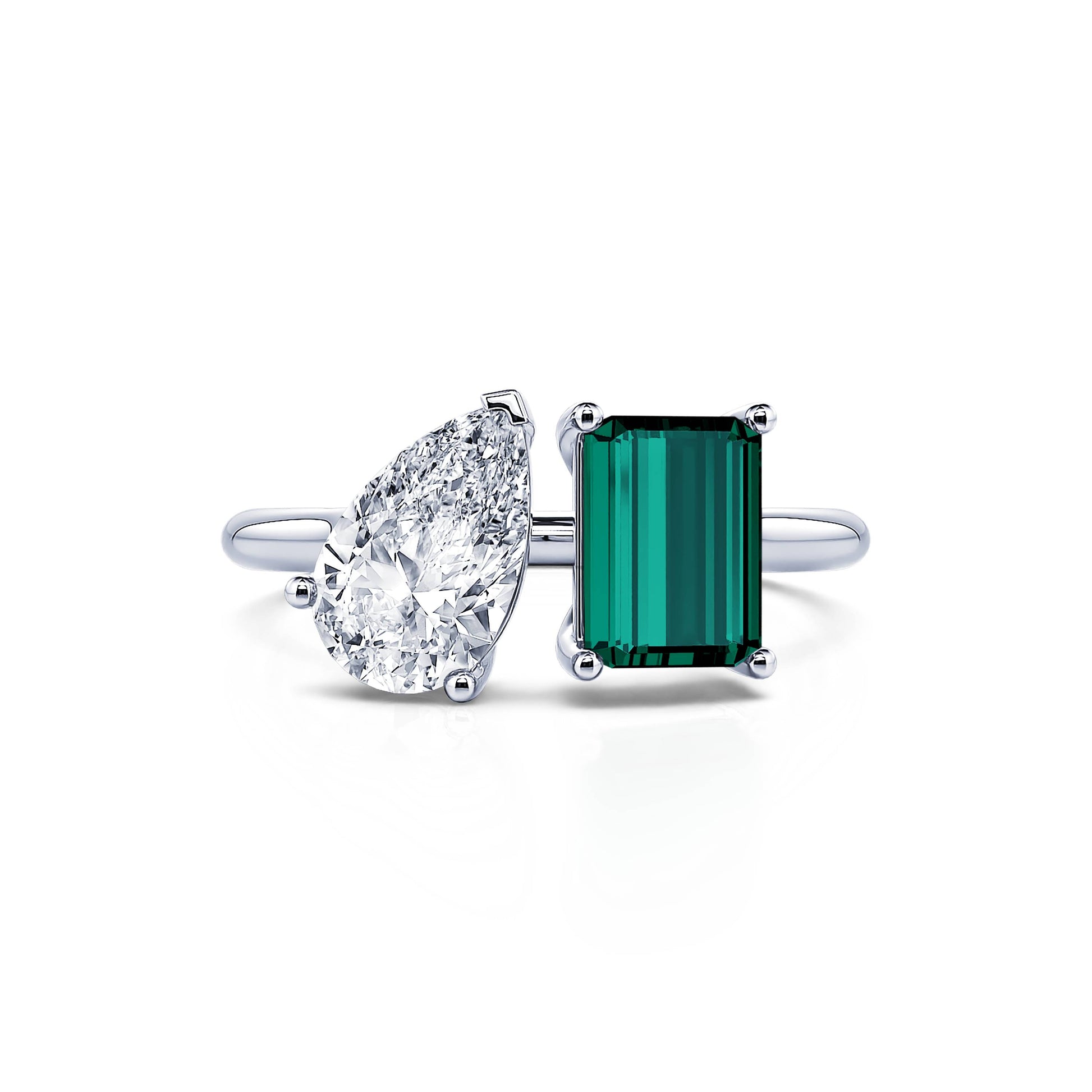 Bague Toi & Moi diamant de synthèse poire et Tourmaline verte émeraude en Platine Nova Tourmaline Verte 1