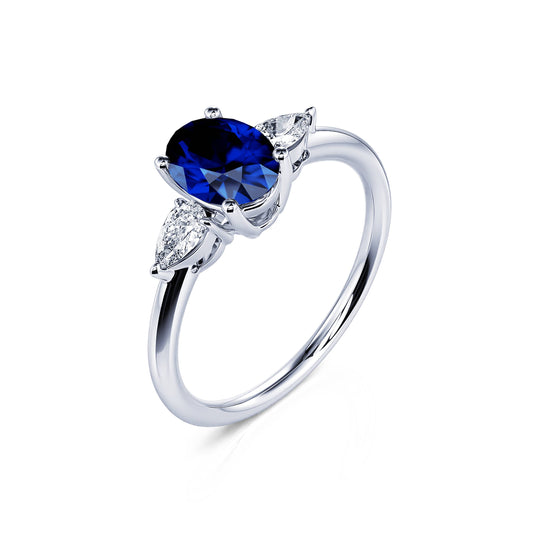 Juliette Saphir&nbsp;-&nbsp;Bague de fiançailles platine saphir oval et poires #2