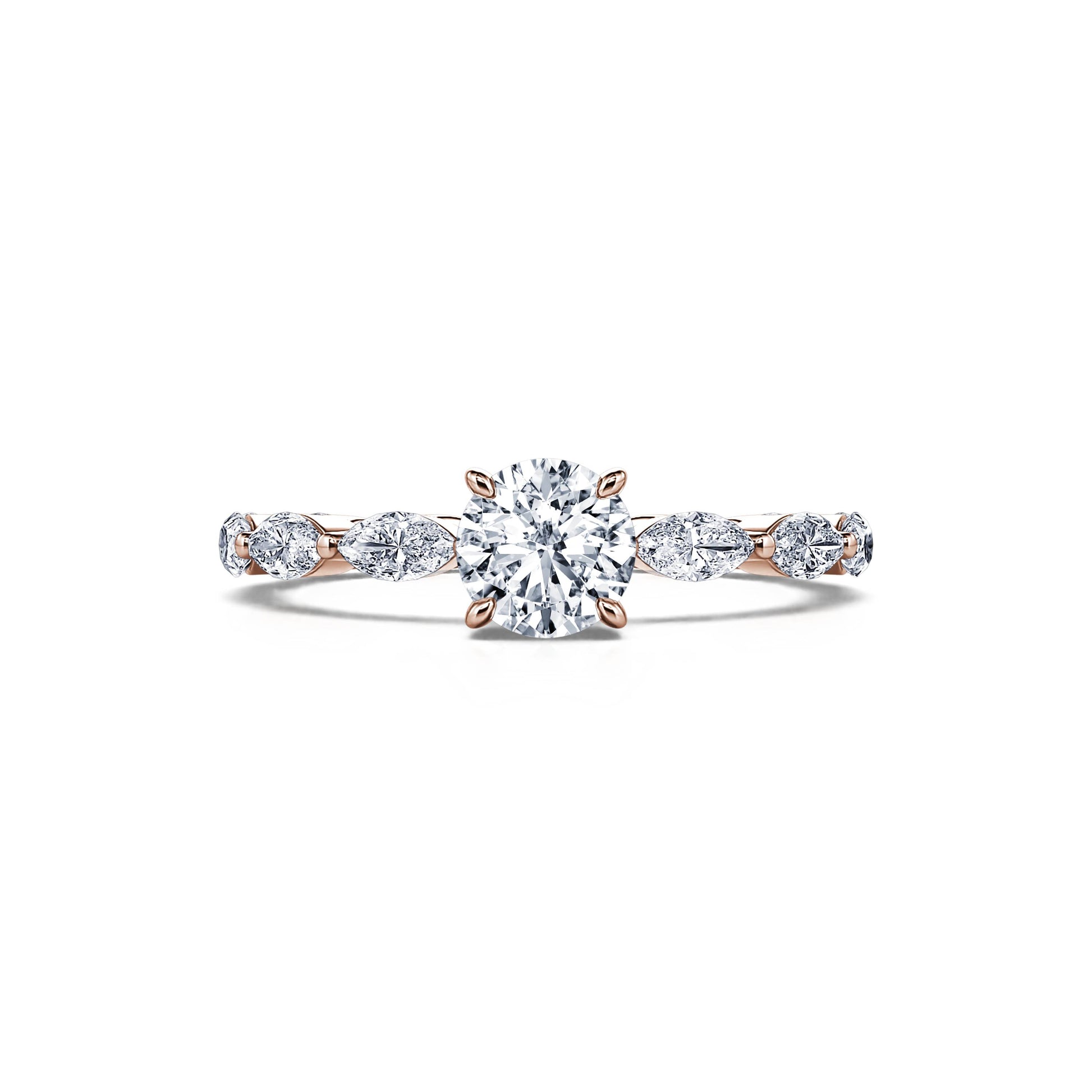 Solitaire or rose diamant de synthèse rond & navette Malka Lab 1