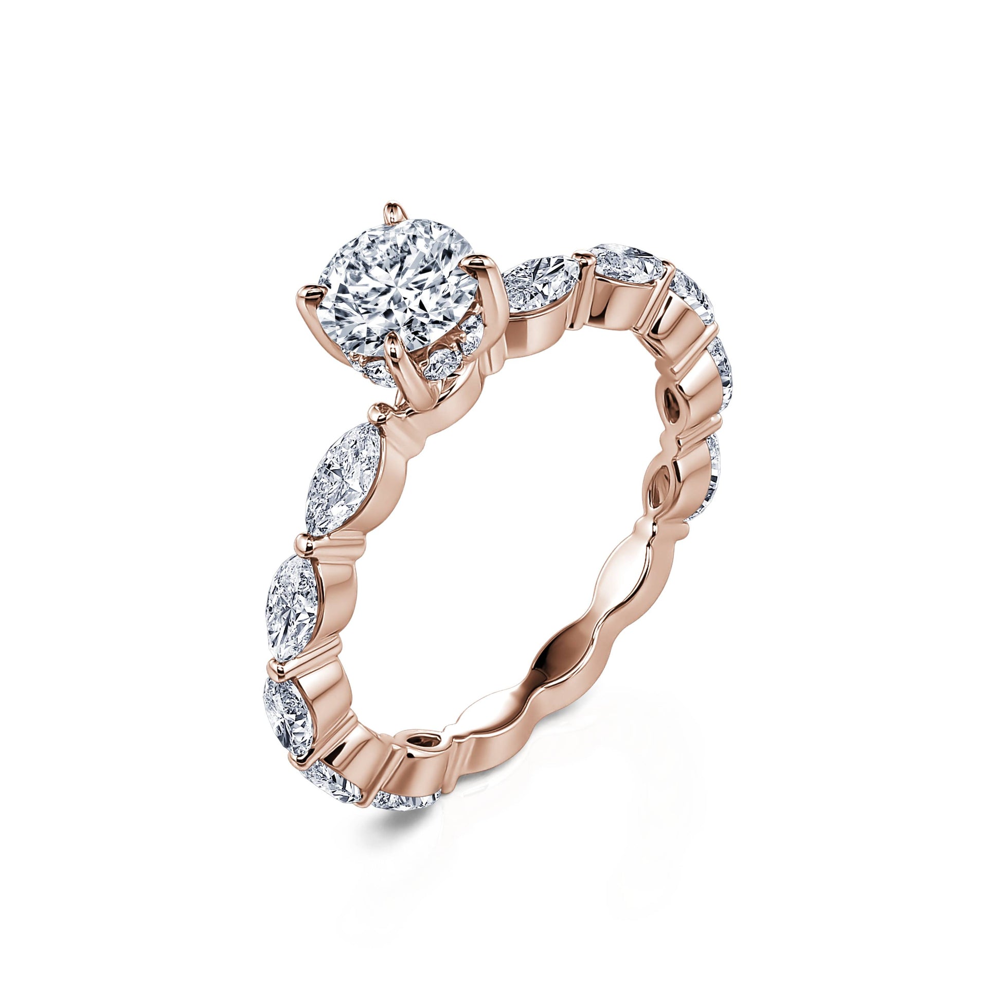 Solitaire or rose diamant de synthèse rond & navette Malka Lab 2