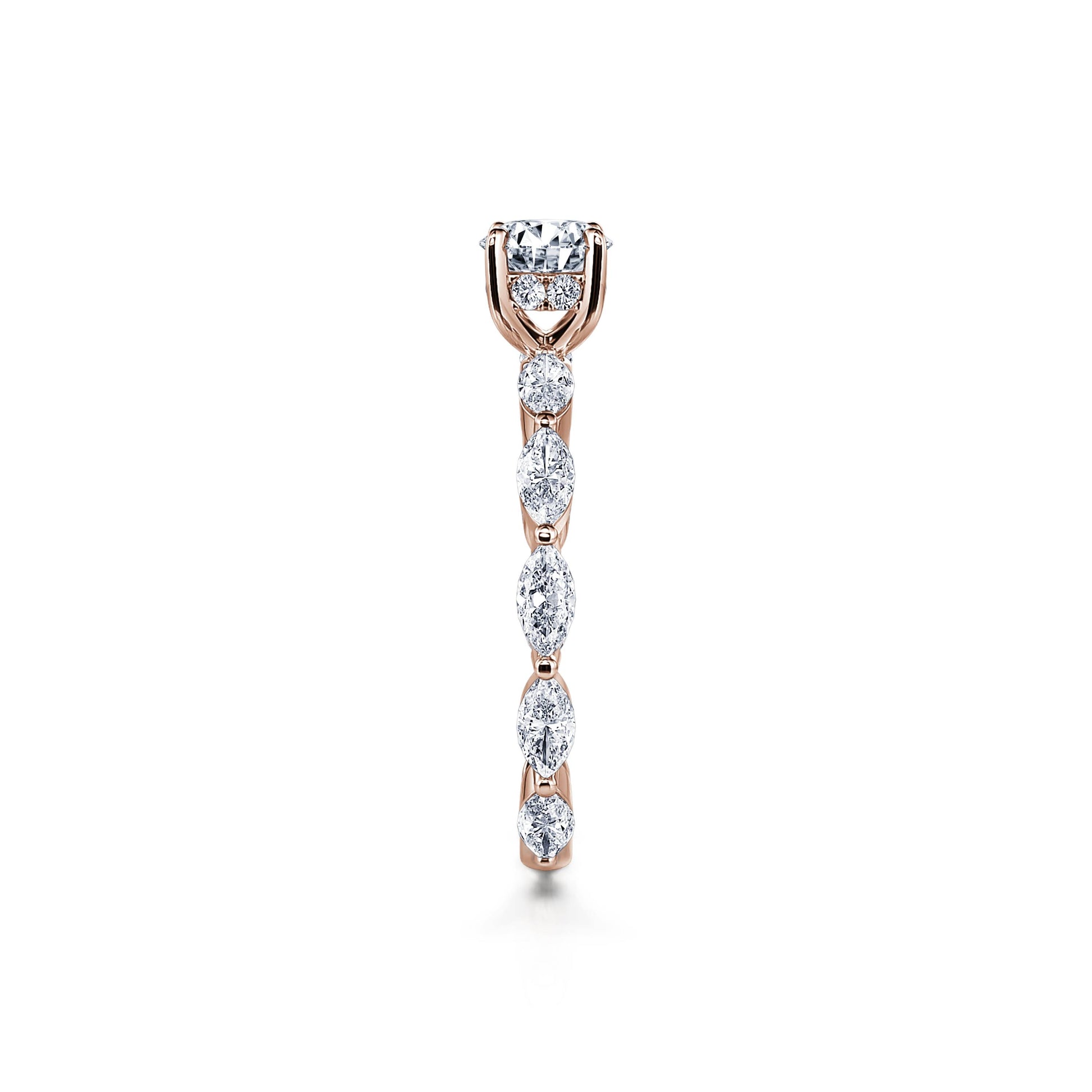 Solitaire or rose diamant de synthèse rond & navette Malka Lab 3