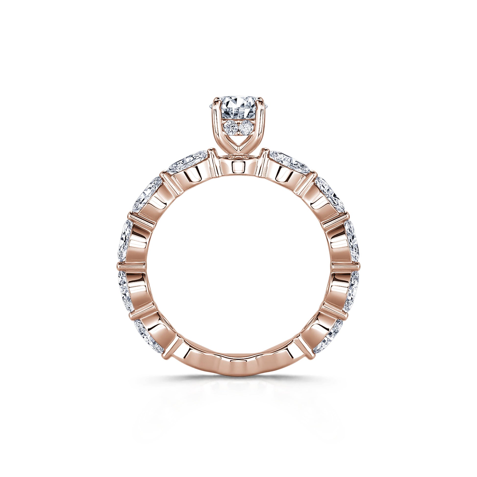 Solitaire or rose diamant de synthèse rond & navette Malka Lab 4