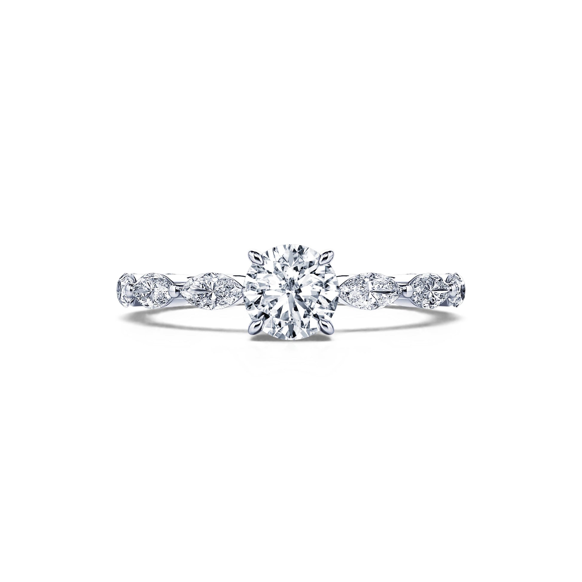 Solitaire platine diamant de synthèse rond & navette Malka Lab 1