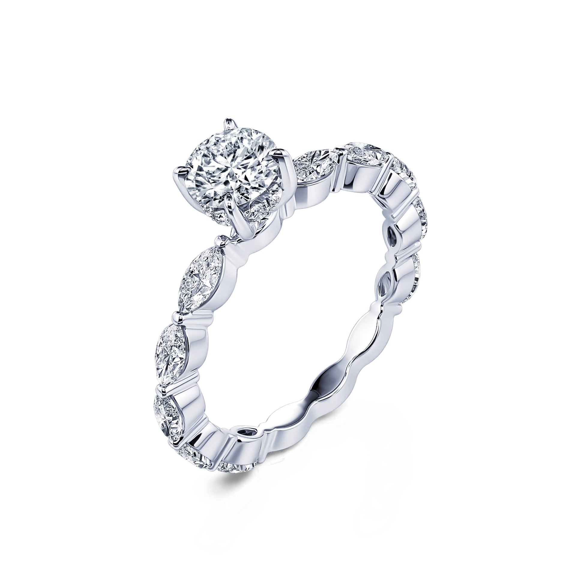 Solitaire platine diamant de synthèse rond & navette Malka Lab 2