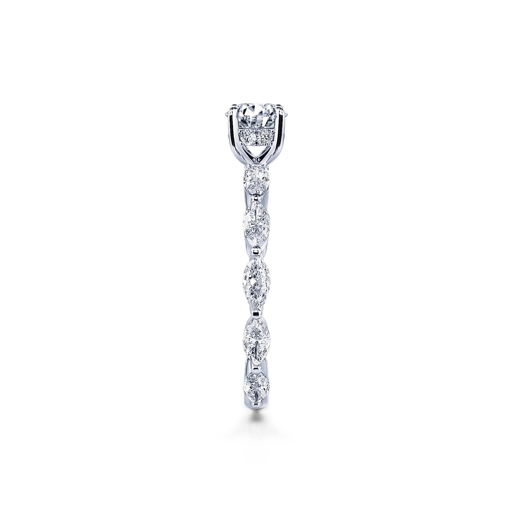 Solitaire platine diamant de synthèse rond & navette Malka Lab 3
