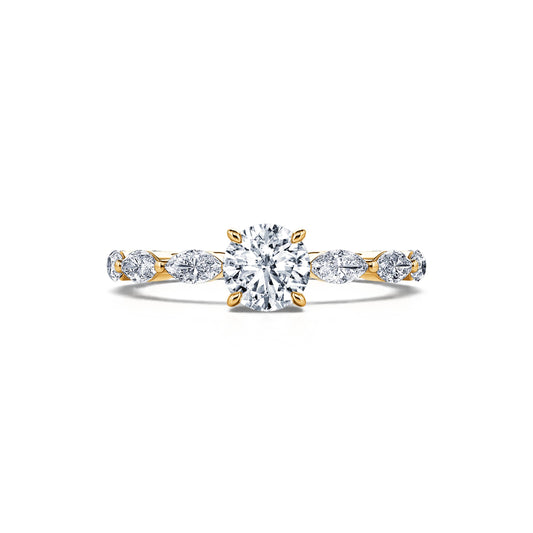 Malka Lab&nbsp;-&nbsp;Solitaire or jaune diamant de synthèse rond & navette #1