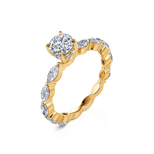 Malka Lab&nbsp;-&nbsp;Solitaire or jaune diamant de synthèse rond & navette #2