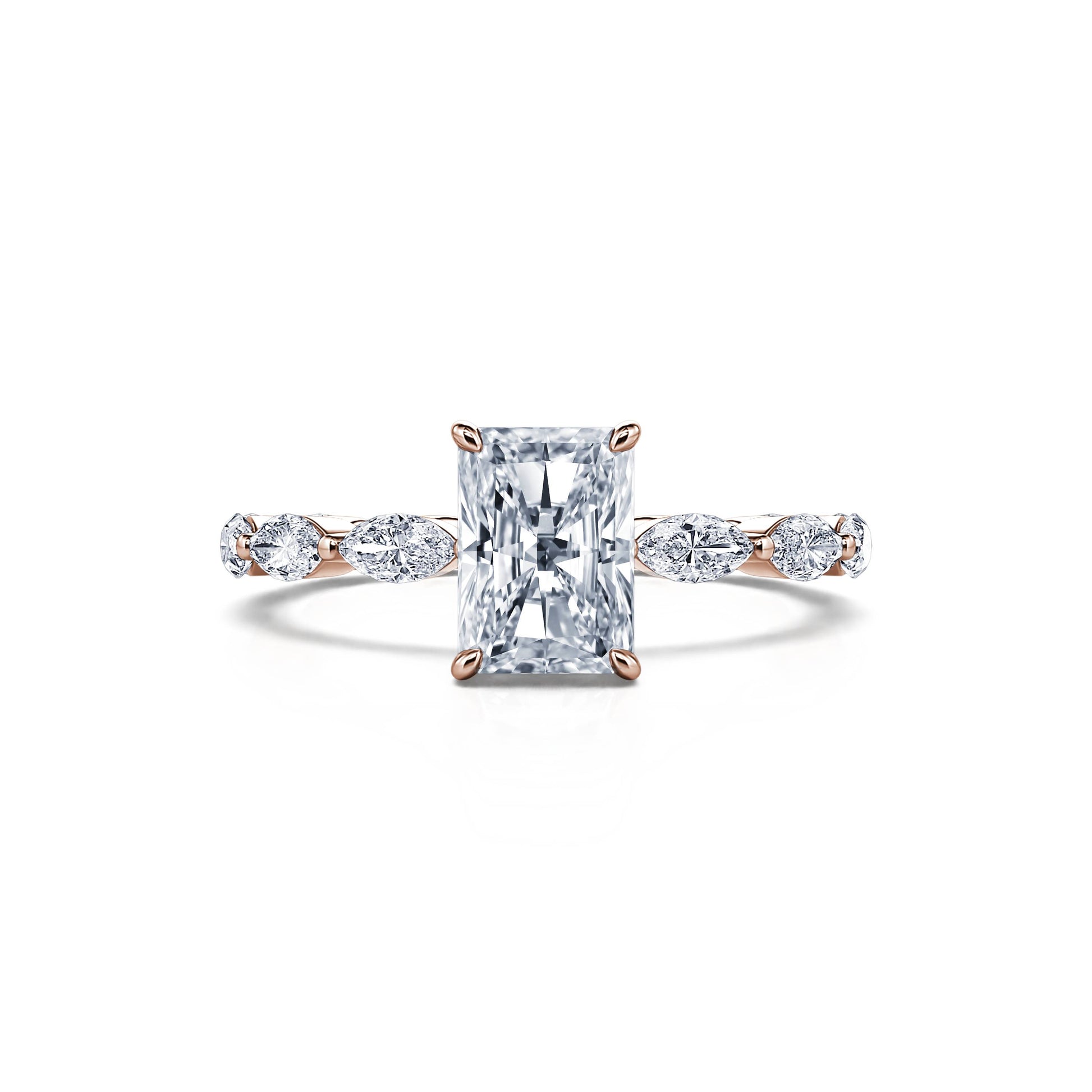Solitaire or rose diamant de synthèse radiant& navette Orna Lab 1