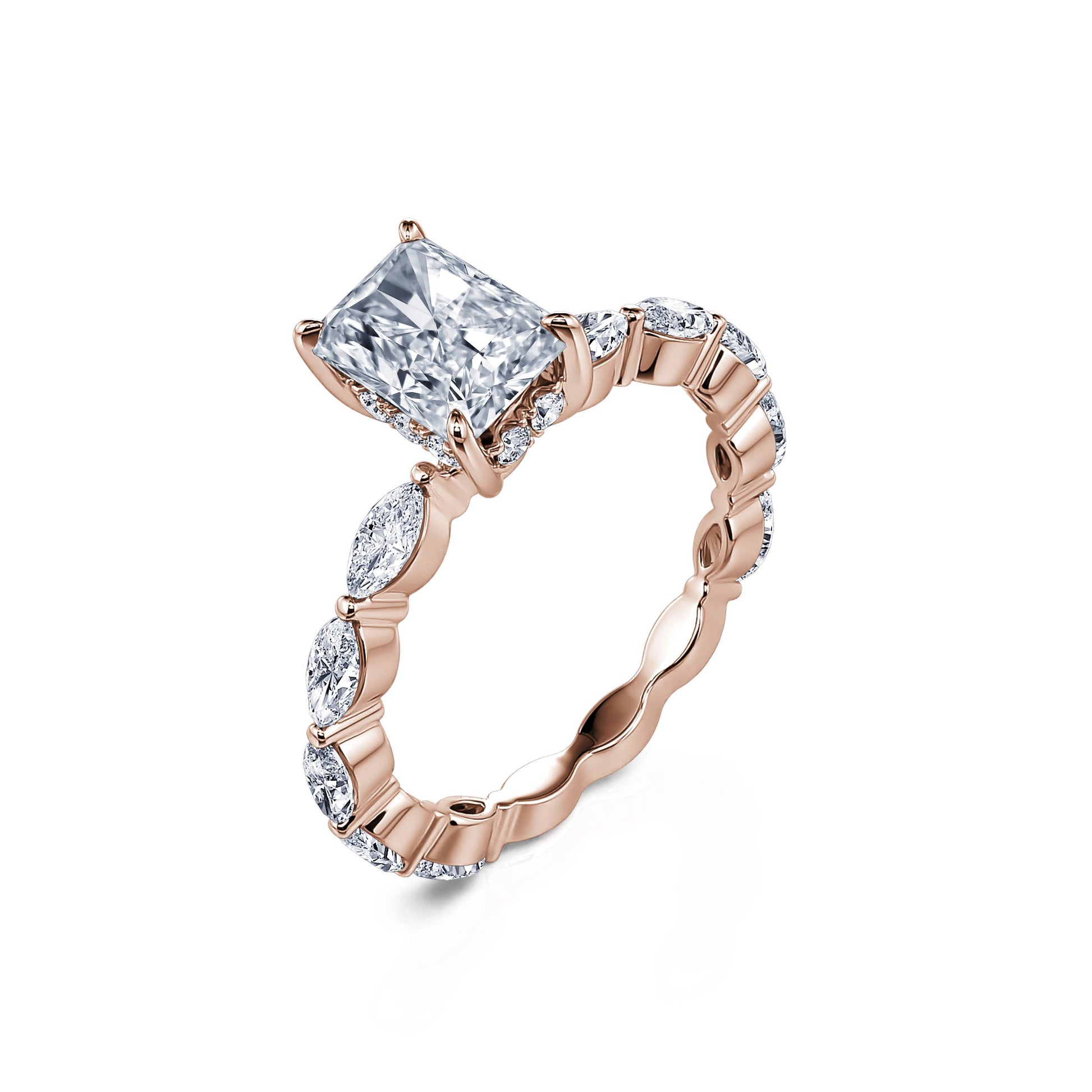 Solitaire or rose diamant de synthèse radiant& navette Orna Lab 2