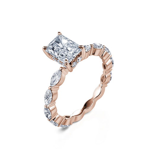 Orna Lab&nbsp;-&nbsp;Solitaire or rose diamant de synthèse radiant& navette #2