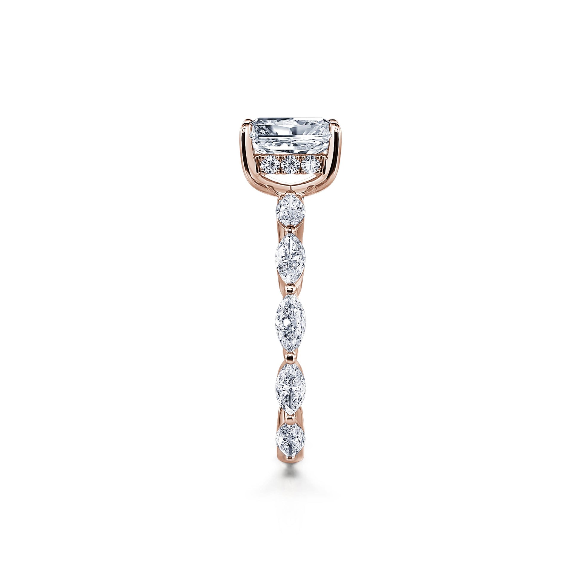 Solitaire or rose diamant de synthèse radiant& navette Orna Lab 3