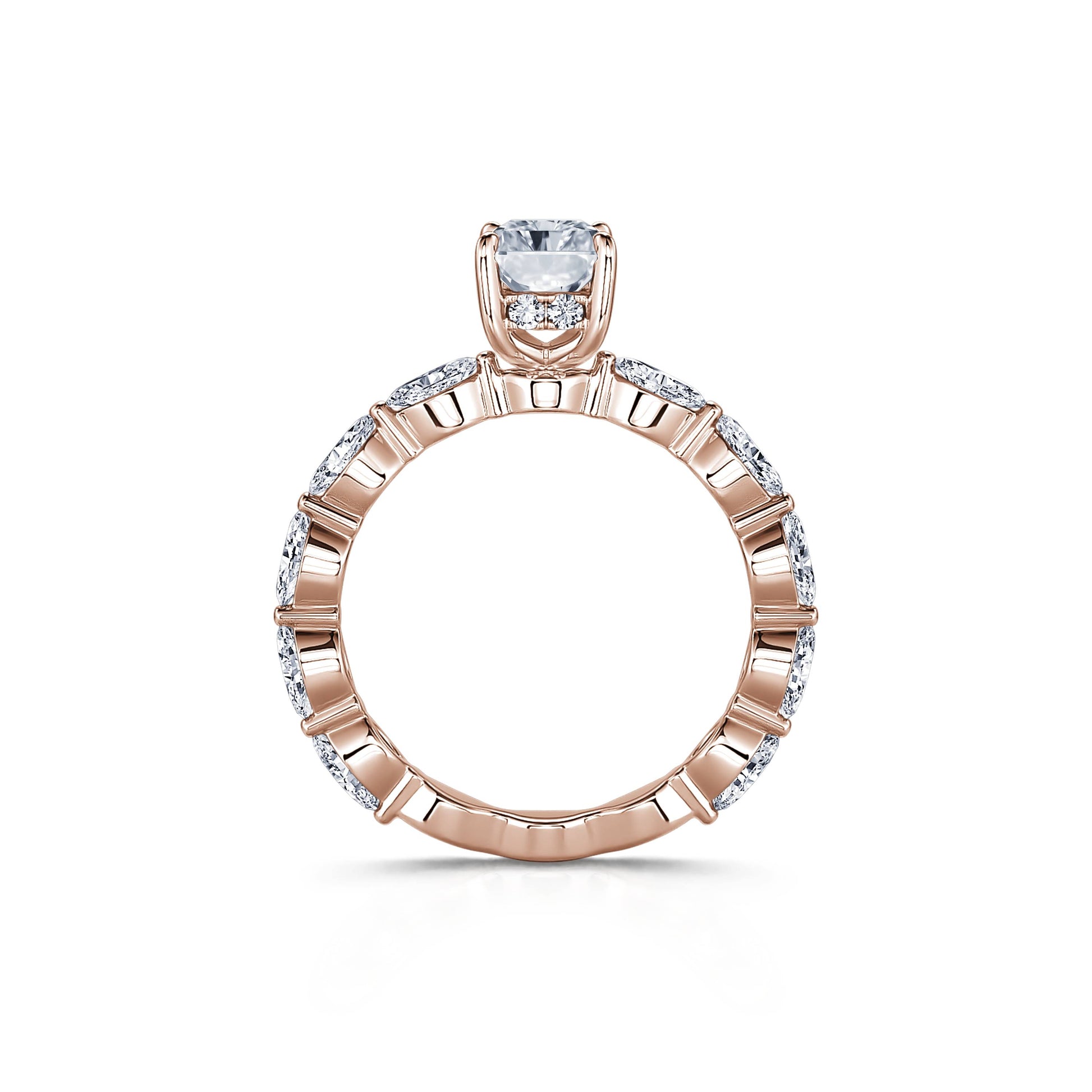 Solitaire or rose diamant de synthèse radiant& navette Orna Lab 4