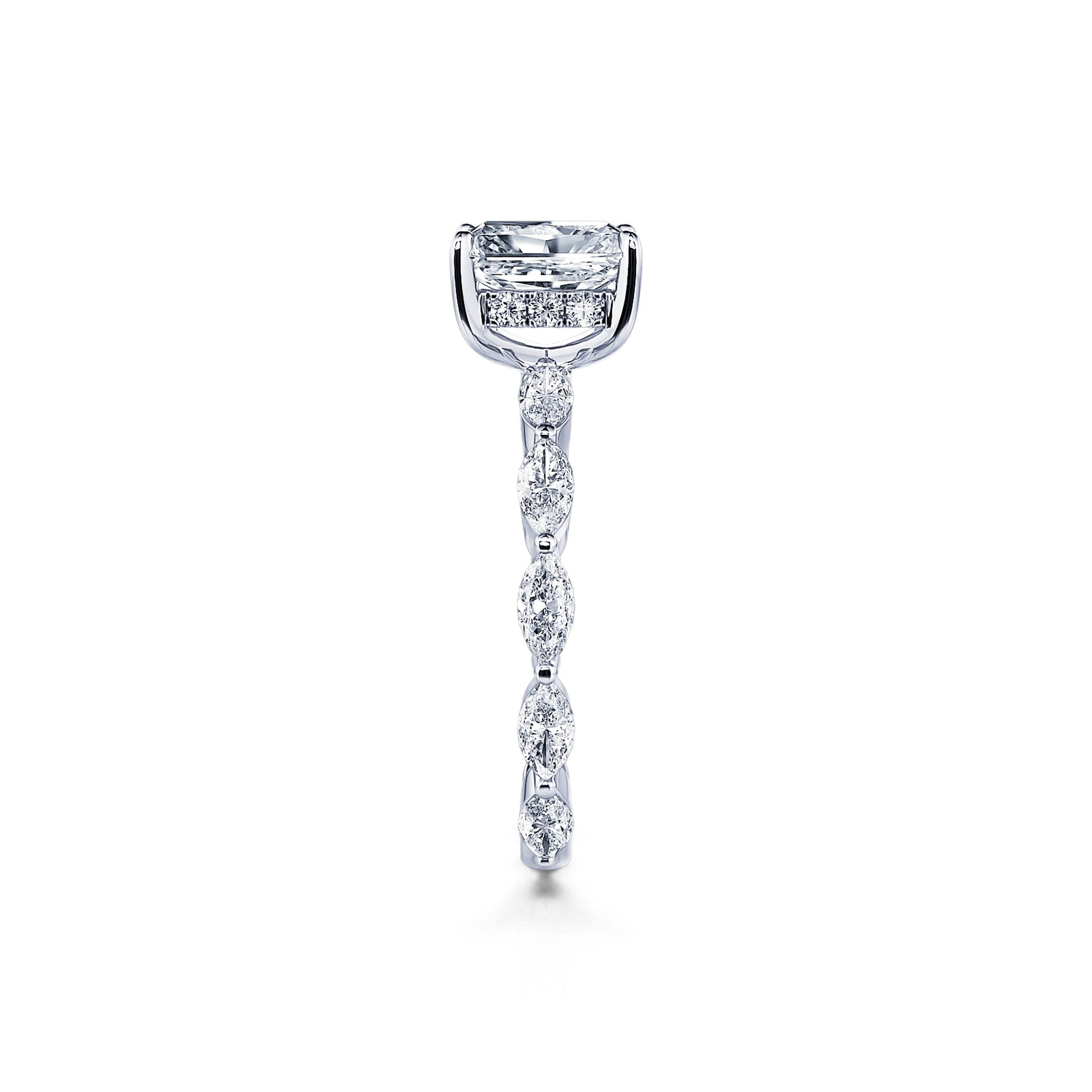 Solitaire platine diamant de synthèse radiant& navette Orna Lab 3