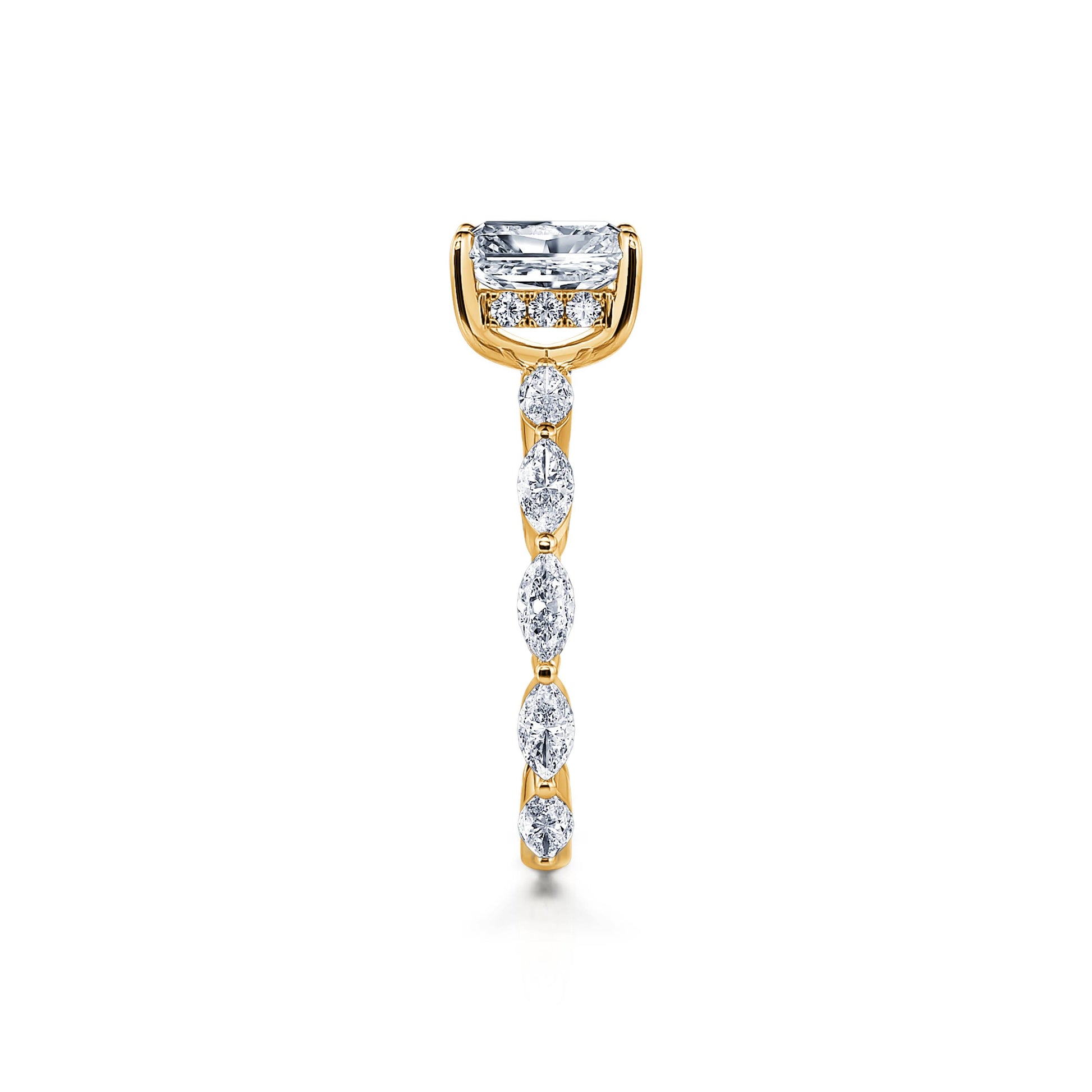 Solitaire or jaune diamant de synthèse radiant& navette Orna Lab 3