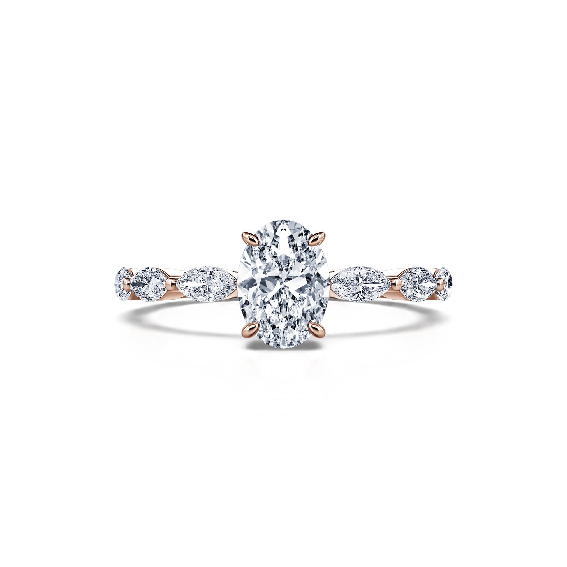 Solitaire or rose diamant de synthèse ovale & navette Tal Lab 1