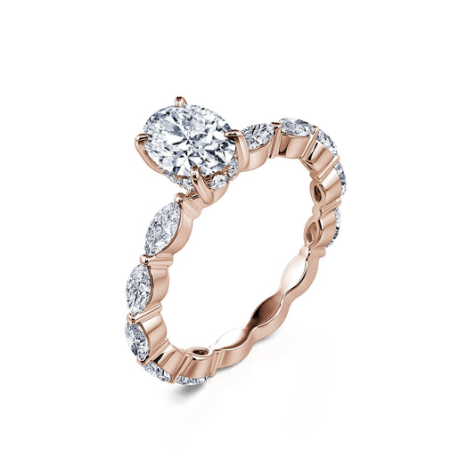 Tal Lab&nbsp;-&nbsp;Solitaire or rose diamant de synthèse ovale & navette #2