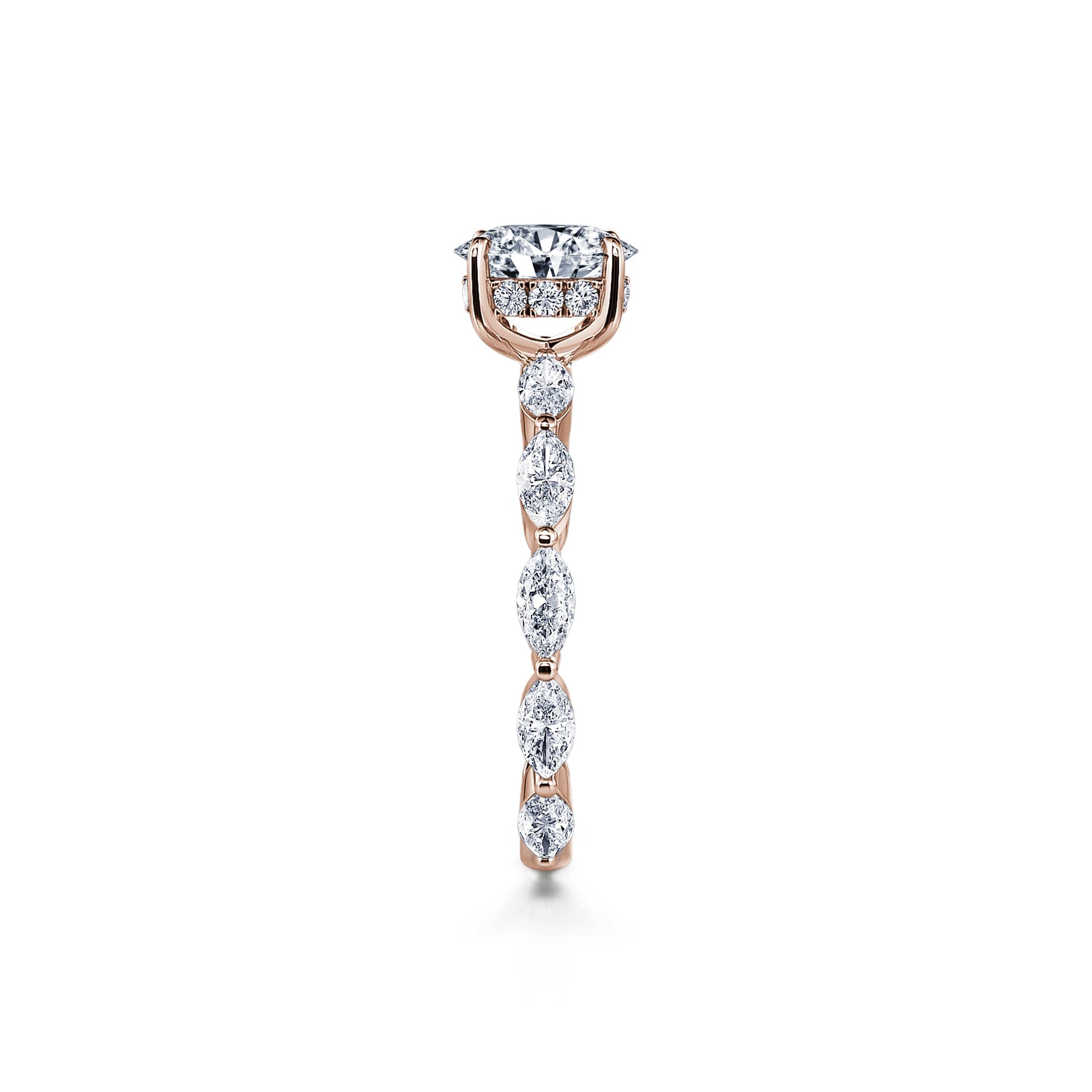 Solitaire or rose diamant de synthèse ovale & navette Tal Lab 3
